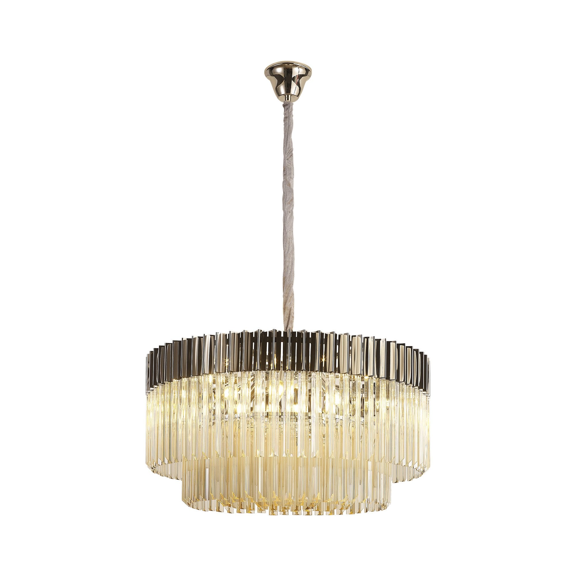 Fabula Cedar 12 Light Pendant - Polished Nickel & Cognac Sculpted Glass
