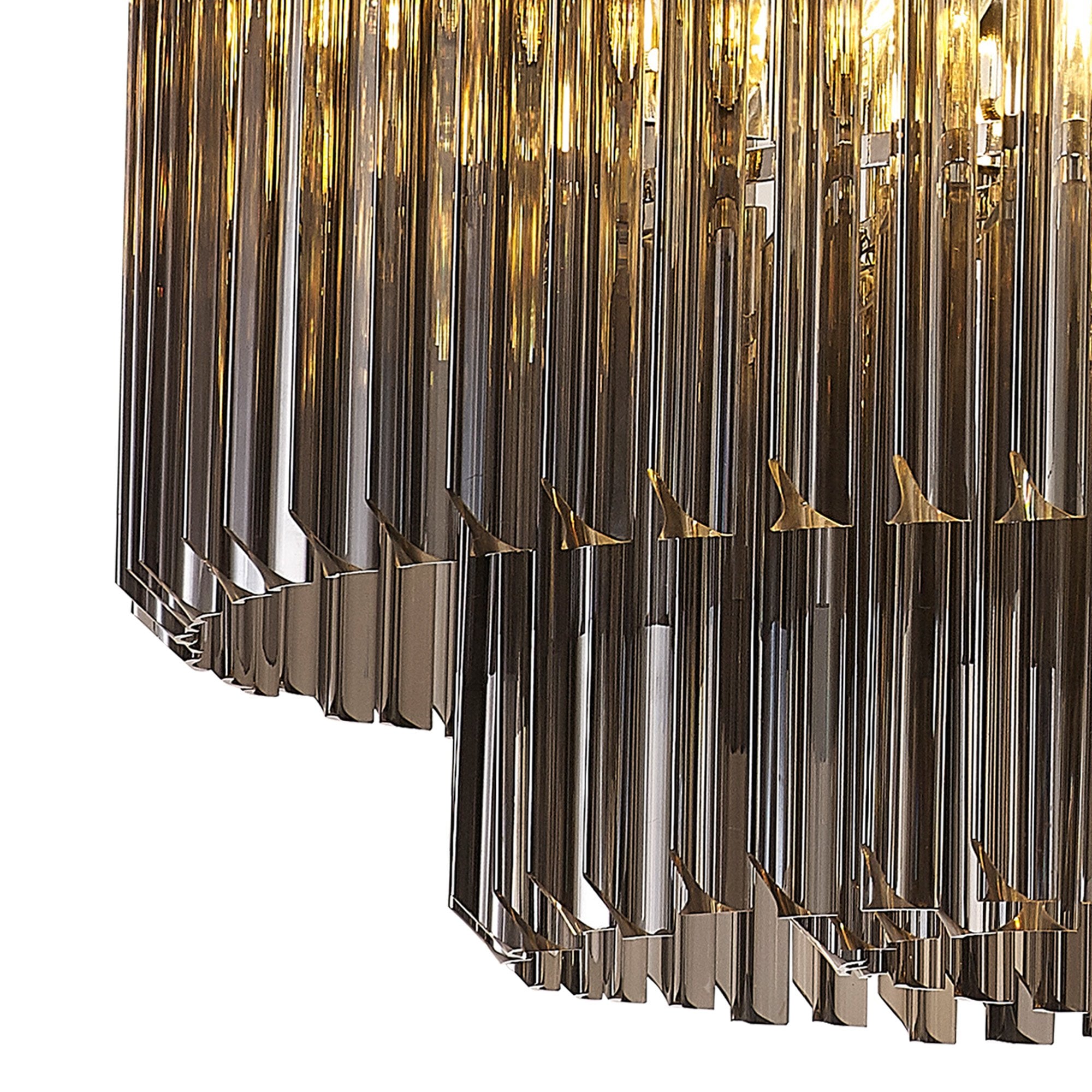 Fabula Cedar 12 Light Pendant - Polished Nickel & Smoke Sculpted Glass