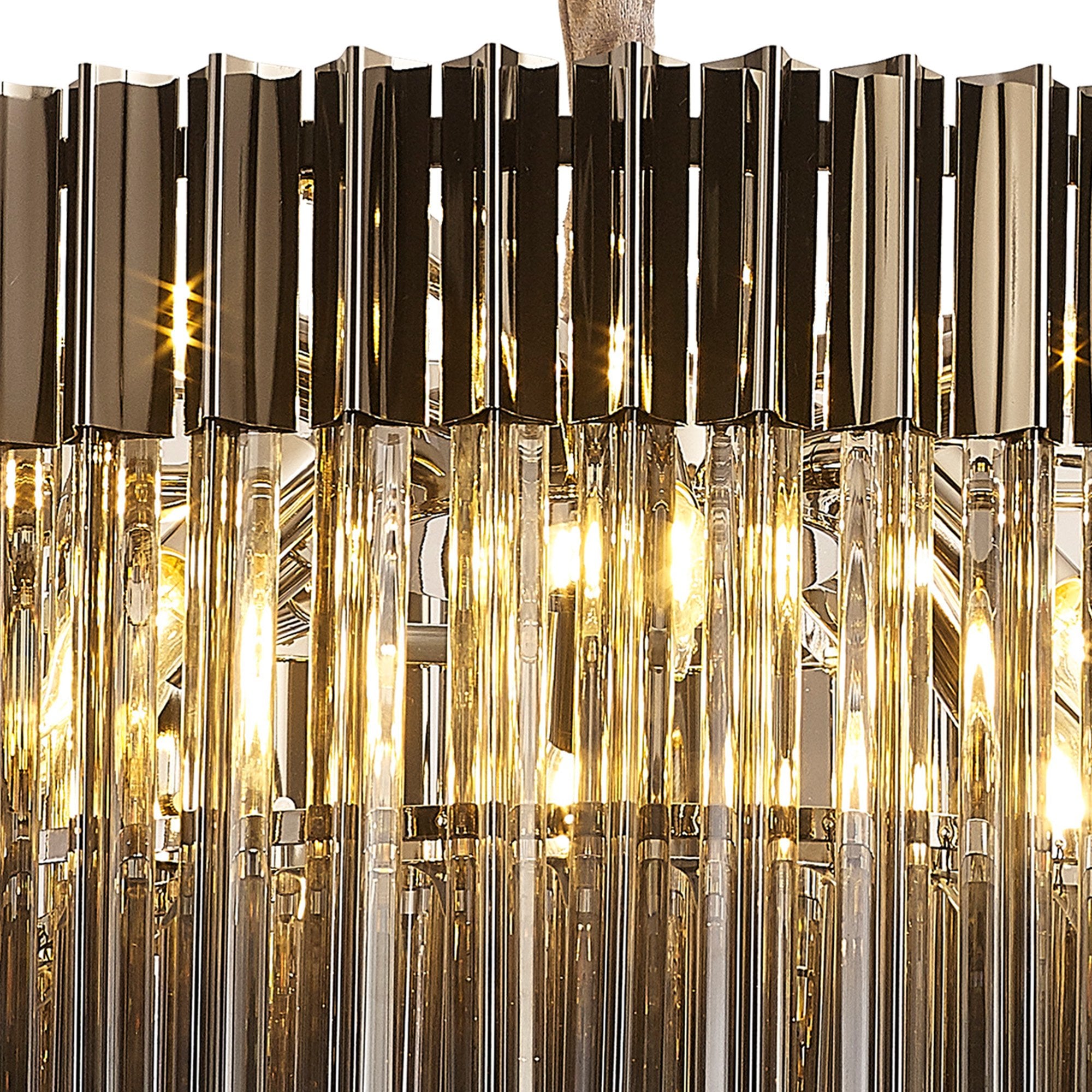 Fabula Cedar 12 Light Pendant - Polished Nickel & Smoke Sculpted Glass