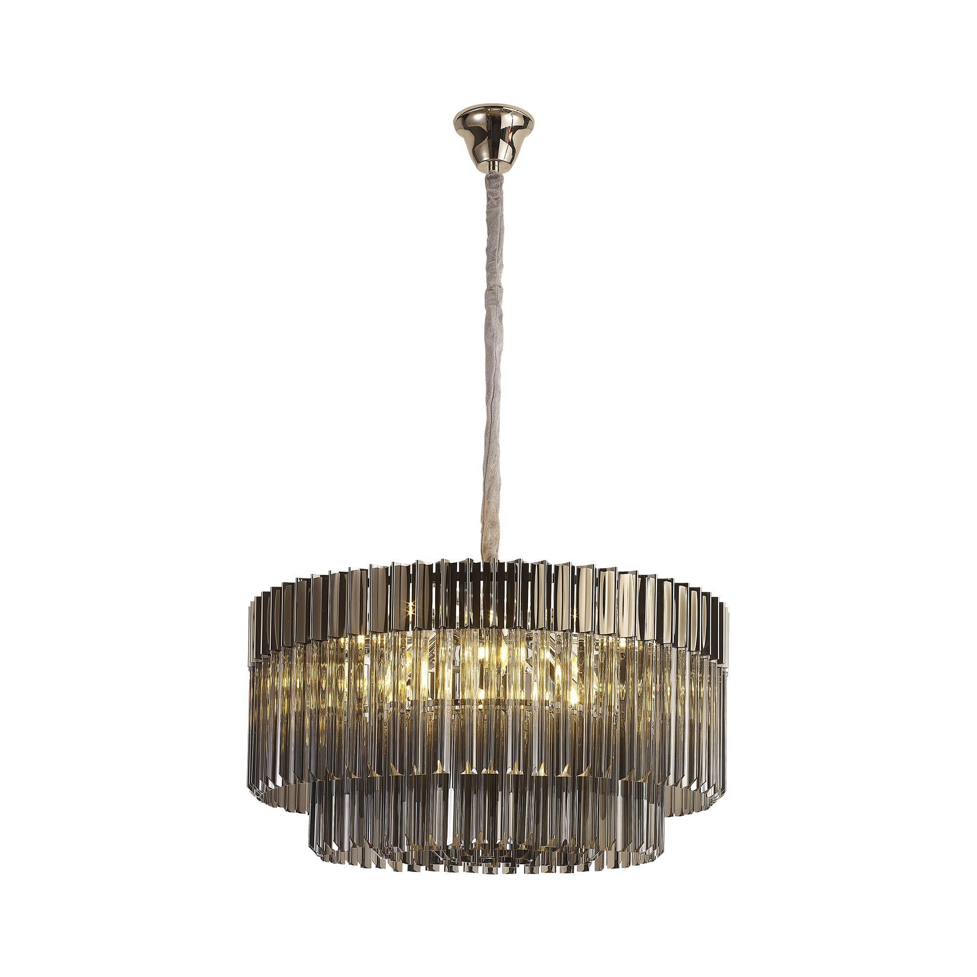 Fabula Cedar 12 Light Pendant - Polished Nickel & Smoke Sculpted Glass
