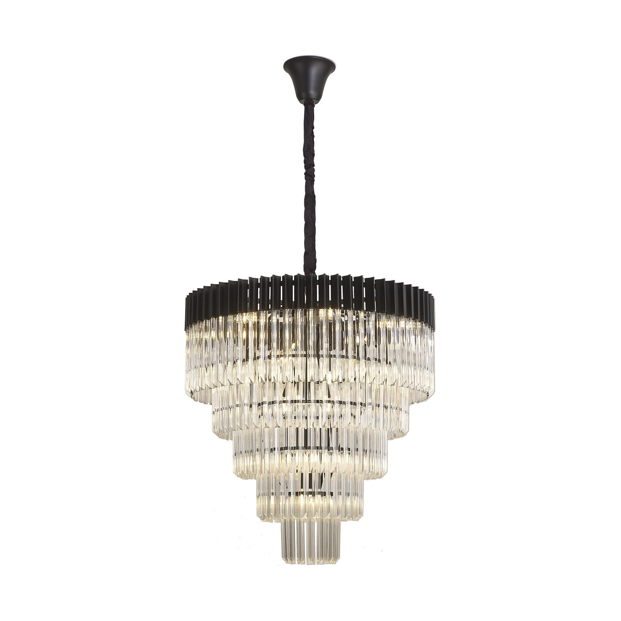 Fabula Cedar 19 Light Pendant - Matt Black & Clear Sculpted Glass