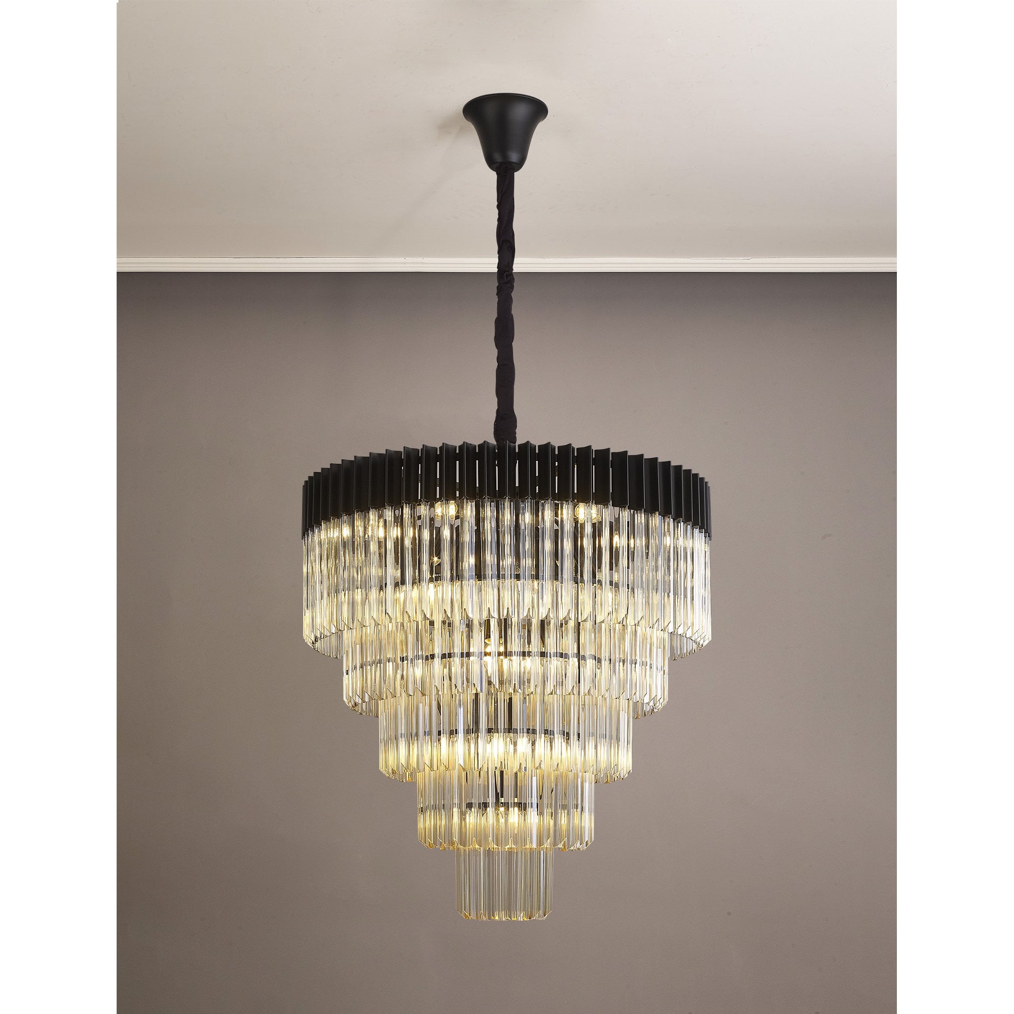 Fabula Cedar 19 Light Pendant - Matt Black & Cognac Sculpted Glass