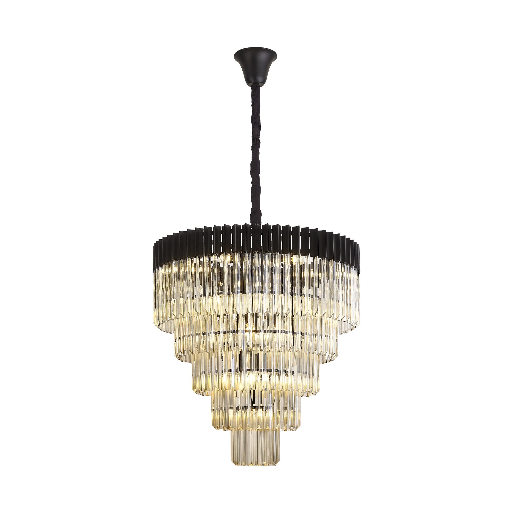 Fabula Cedar 19 Light Pendant - Matt Black & Cognac Sculpted Glass