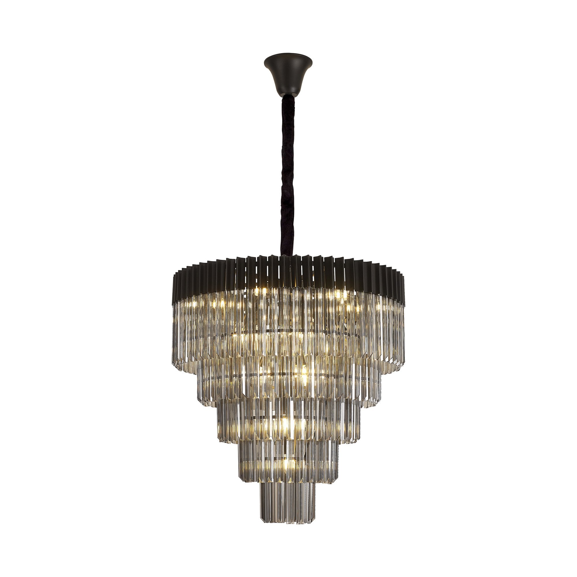 Fabula Cedar 19 Light Pendant - Matt Black & Smoke Sculpted Glass