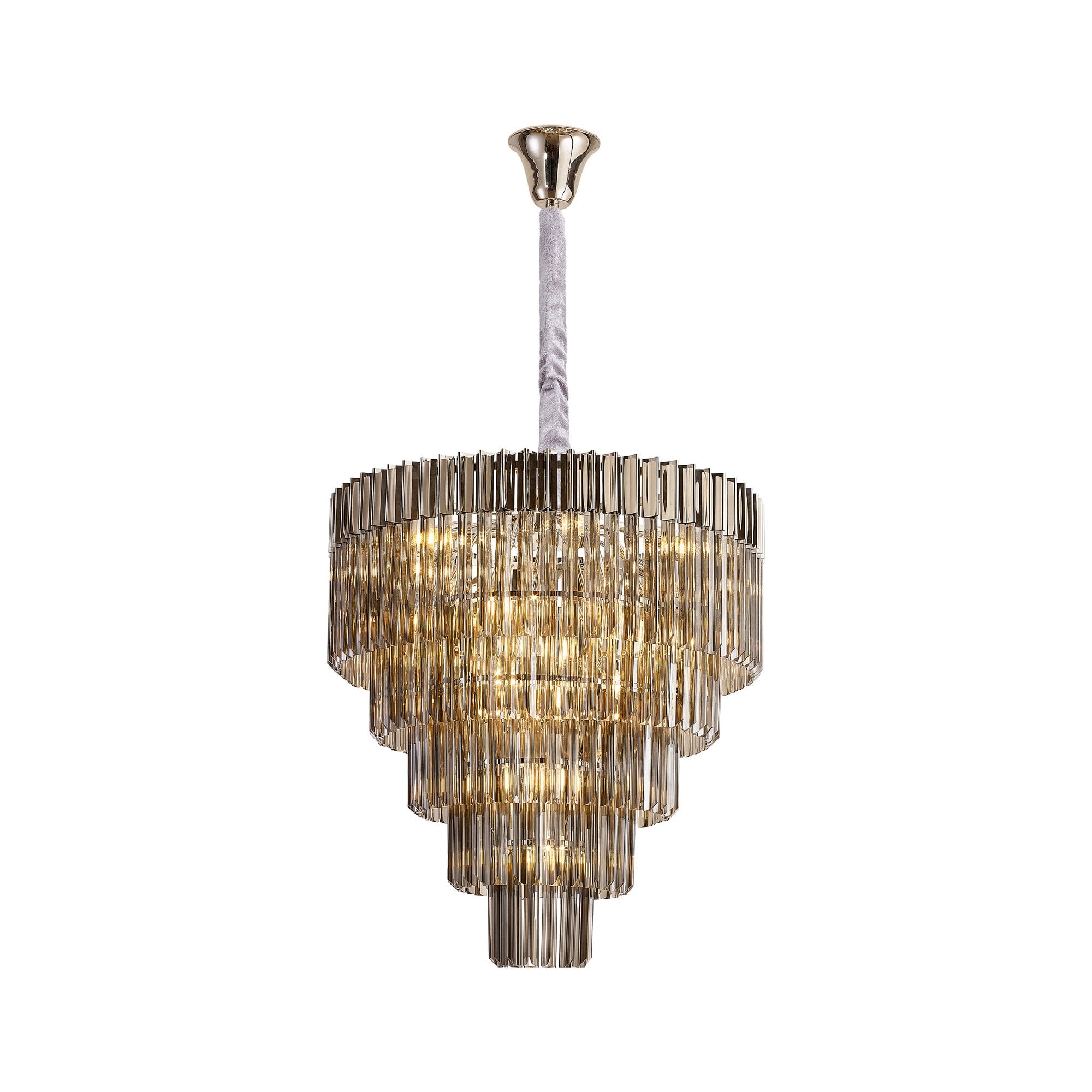 Fabula Cedar 19 Light Pendant - Polished Nickel & Smoke Sculpted Glass