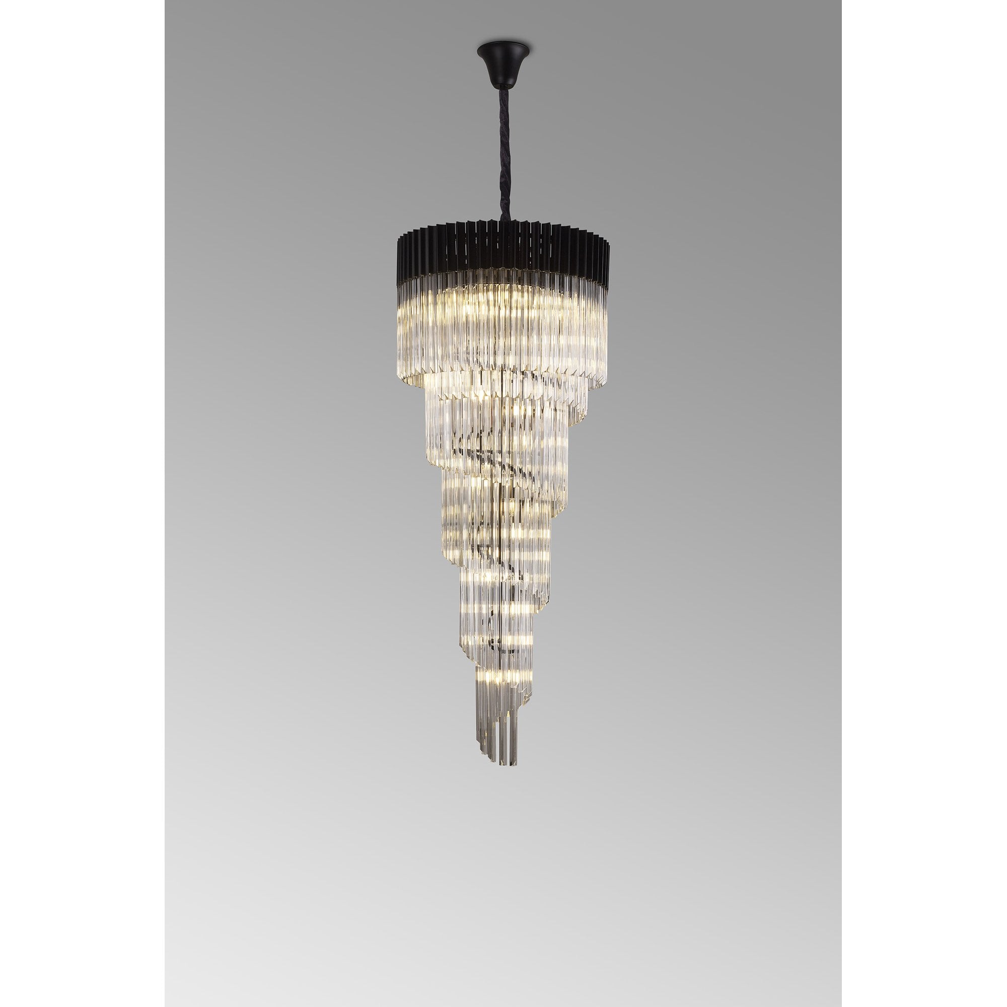 Fabula Cedar 23 Light Pendant - Matt Black & Clear Sculpted Glass