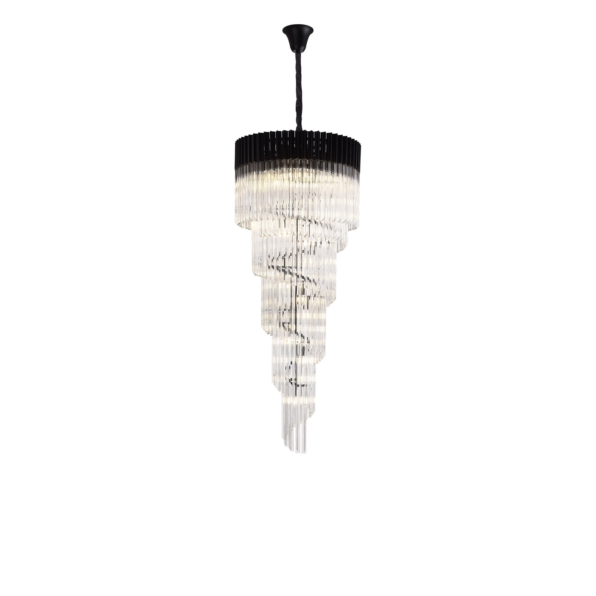 Fabula Cedar 23 Light Pendant - Matt Black & Clear Sculpted Glass