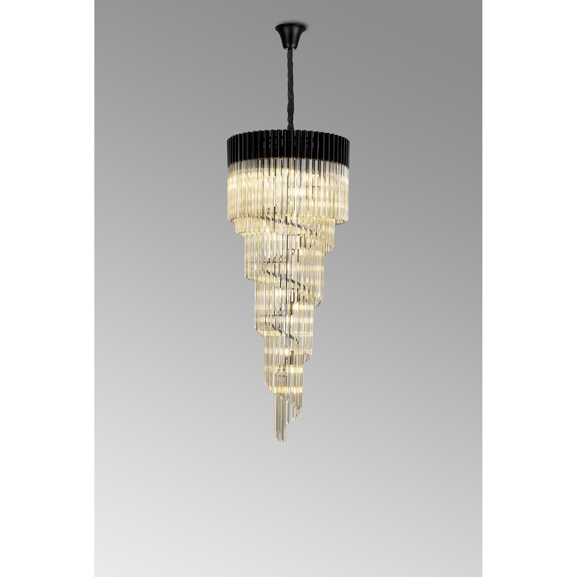 Fabula Cedar 23 Light Pendant - Matt Black & Cognac Sculpted Glass