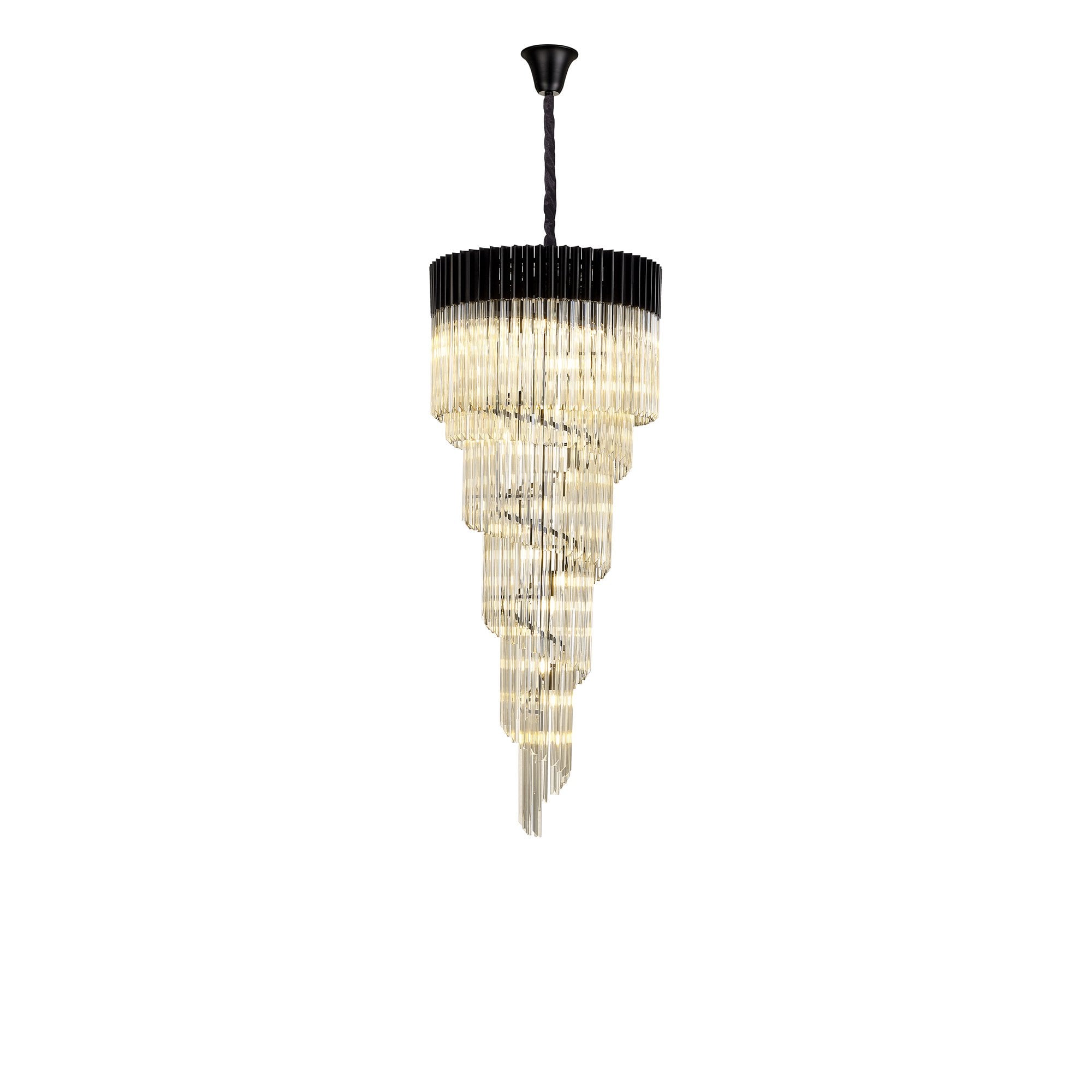 Fabula Cedar 23 Light Pendant - Matt Black & Cognac Sculpted Glass
