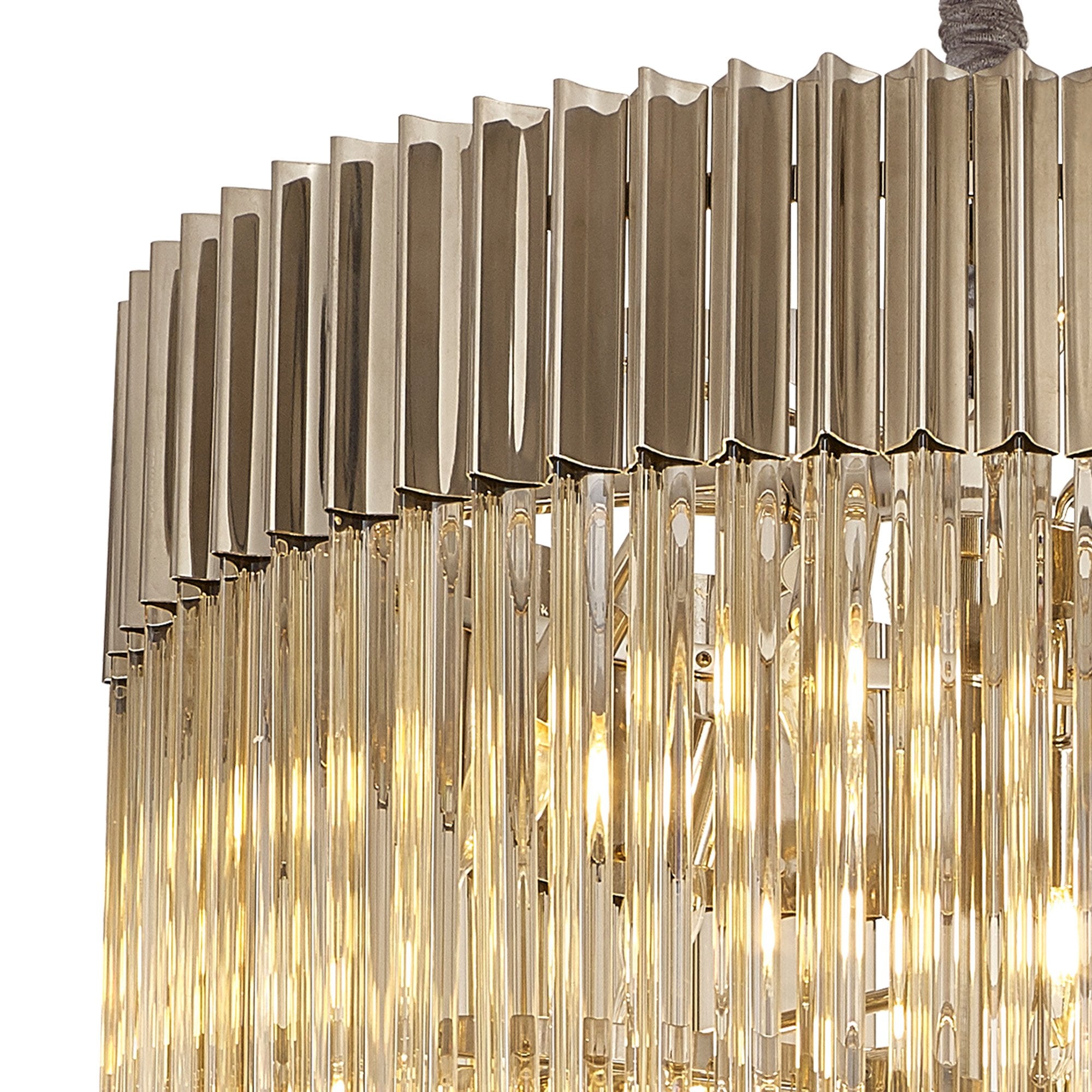 Fabula Cedar 23 Light Pendant - Polished Nickel & Cognac Sculpted Glass