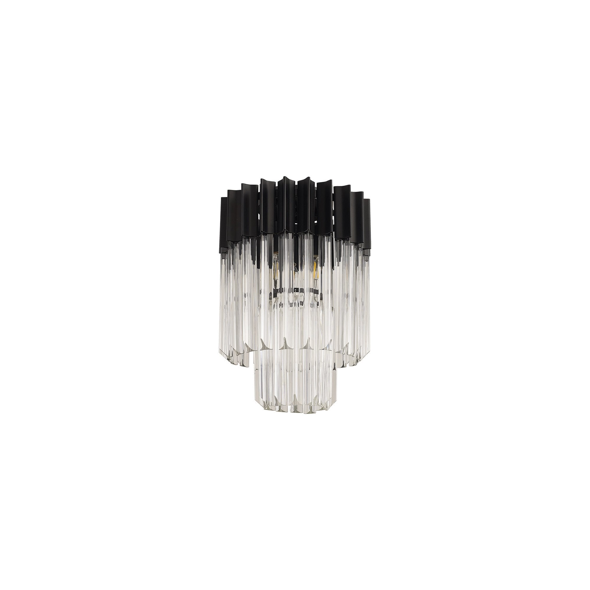 Fabula Cedar 3 Light Flush Light - Matt Black & Clear Sculpted Glass