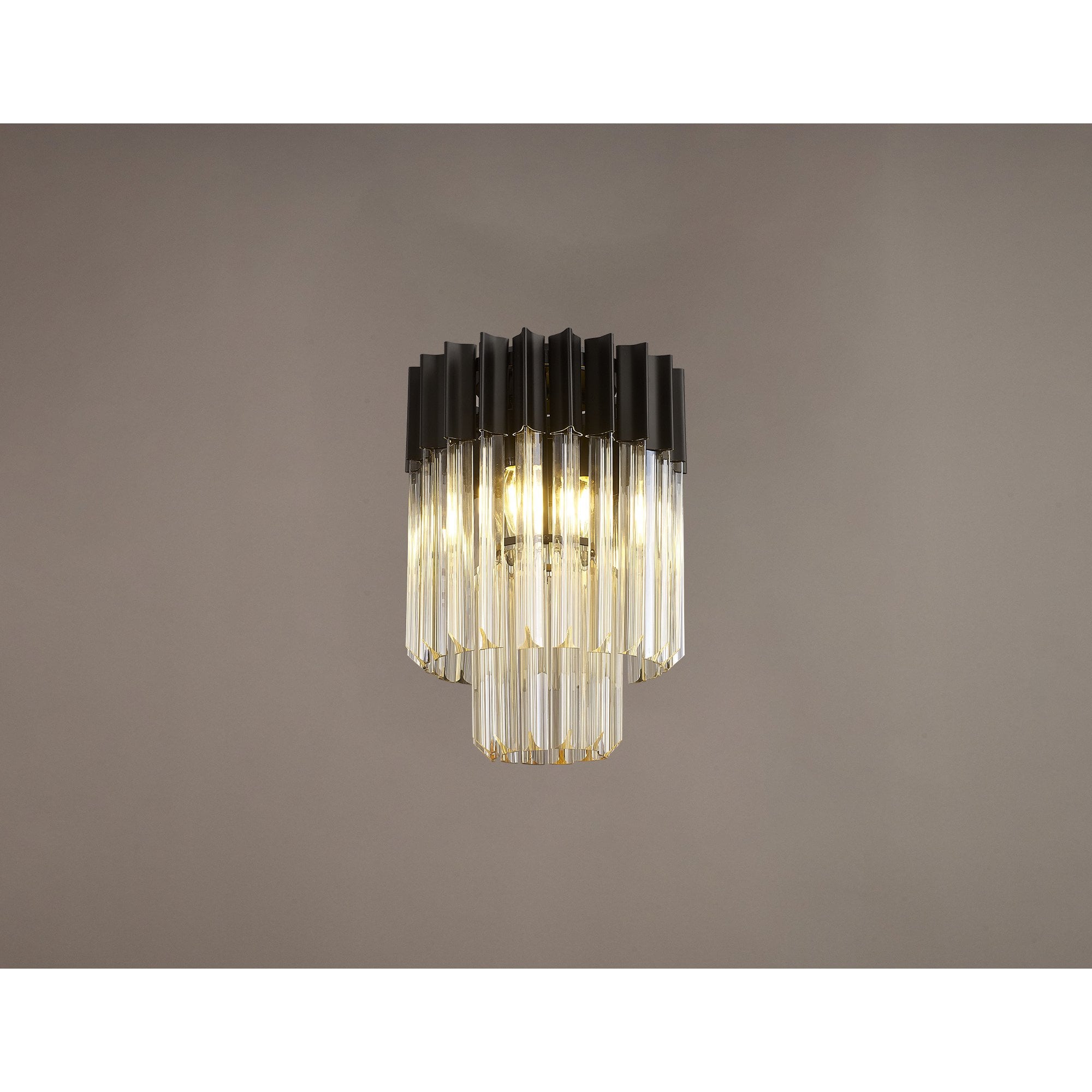 Fabula Cedar 3 Light Flush Light - Matt Black & Cognac Sculpted Glass