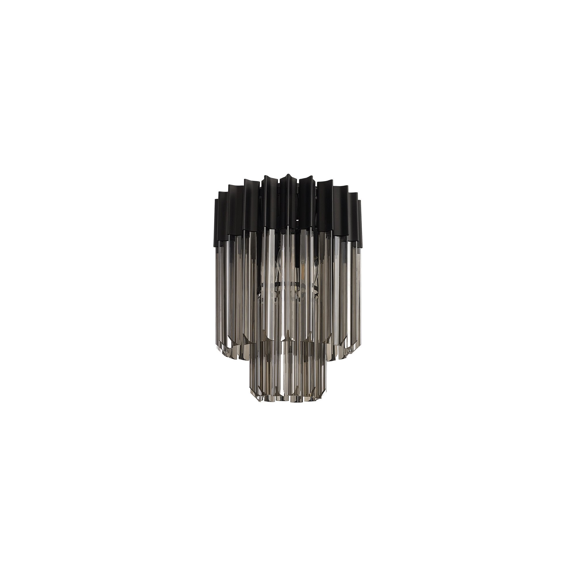Fabula Cedar 3 Light Flush Light - Matt Black & Smoke Sculpted Glass