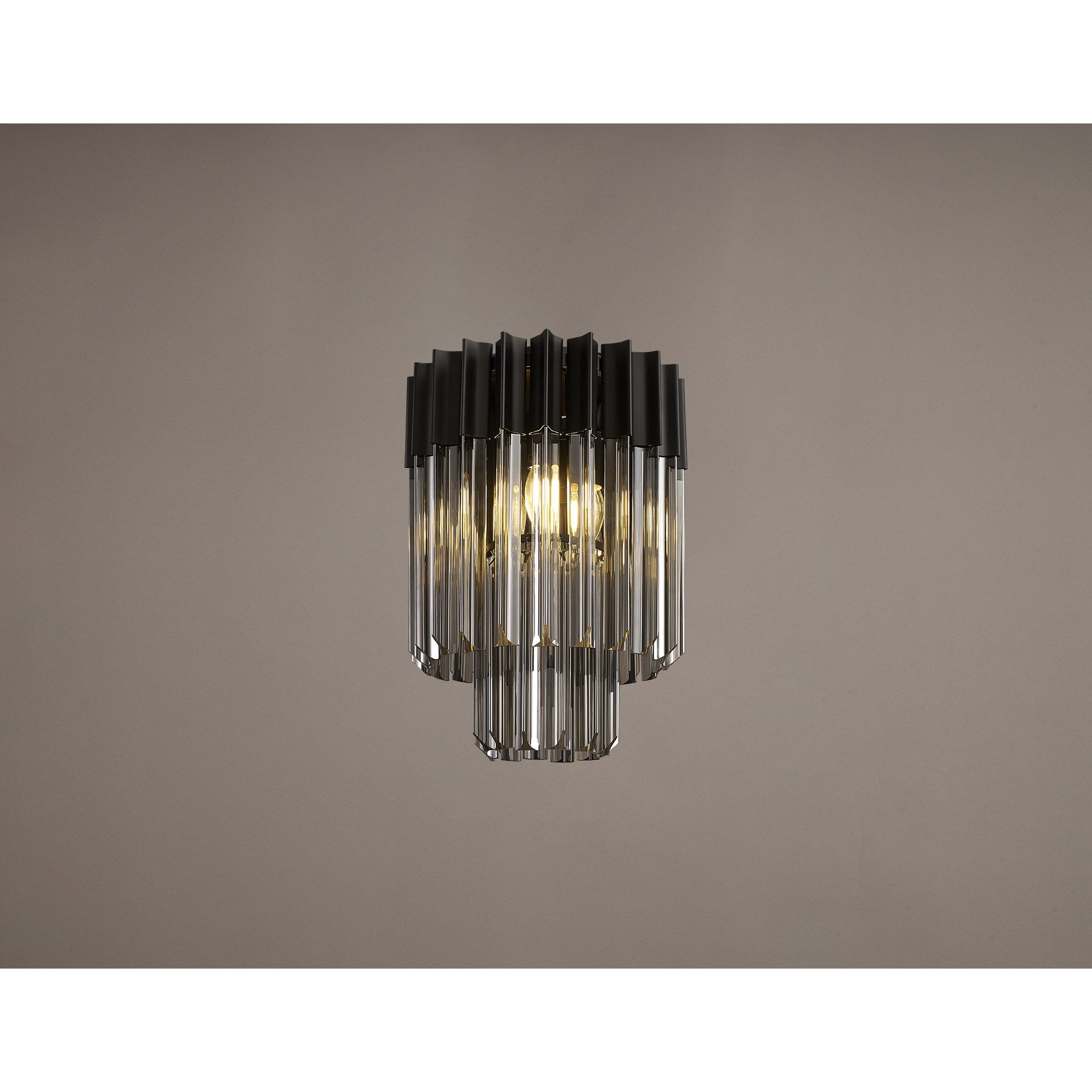 Fabula Cedar 3 Light Flush Light - Matt Black & Smoke Sculpted Glass