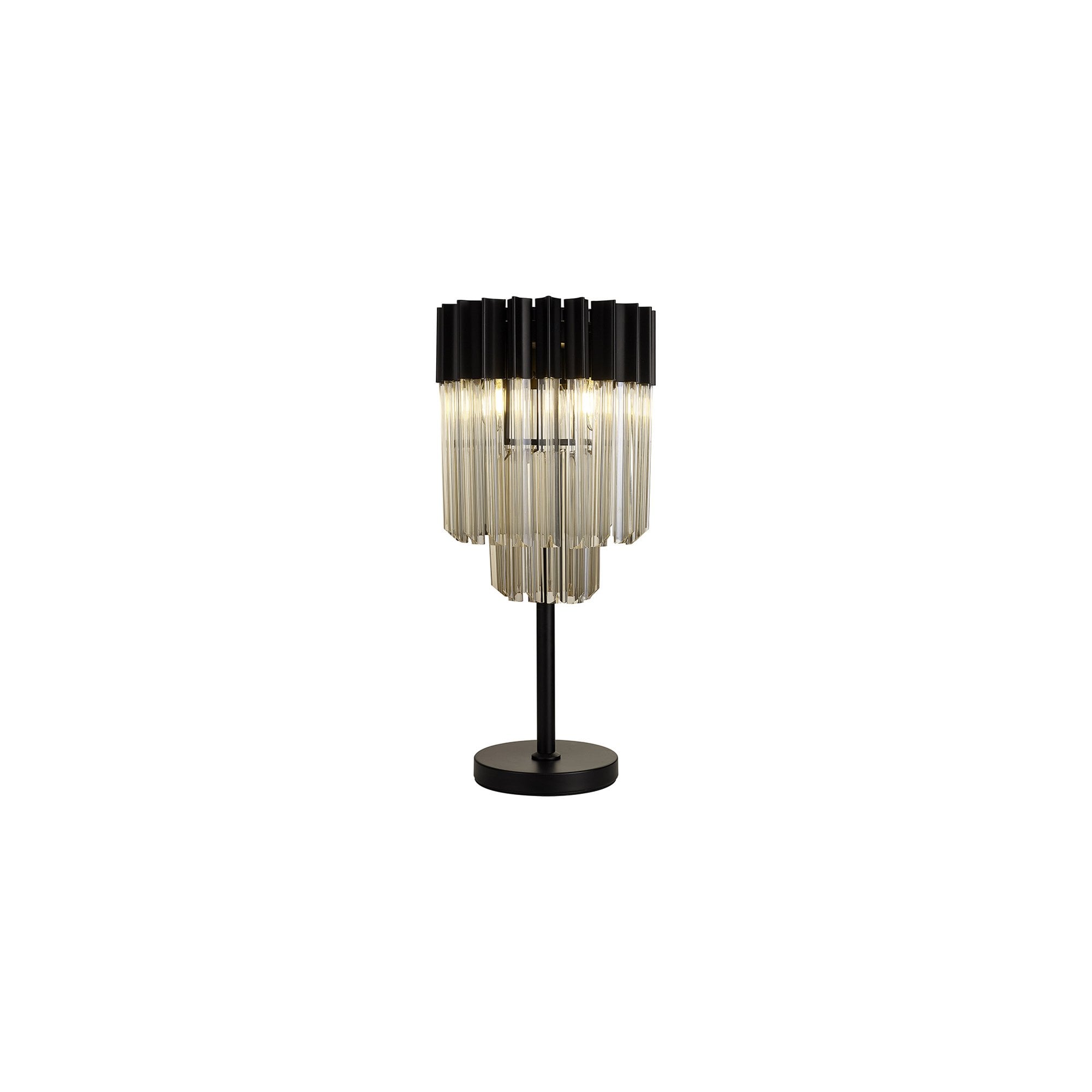 Fabula Cedar 3 Light Table Lamp - Matt Black & Cognac Sculpted Glass