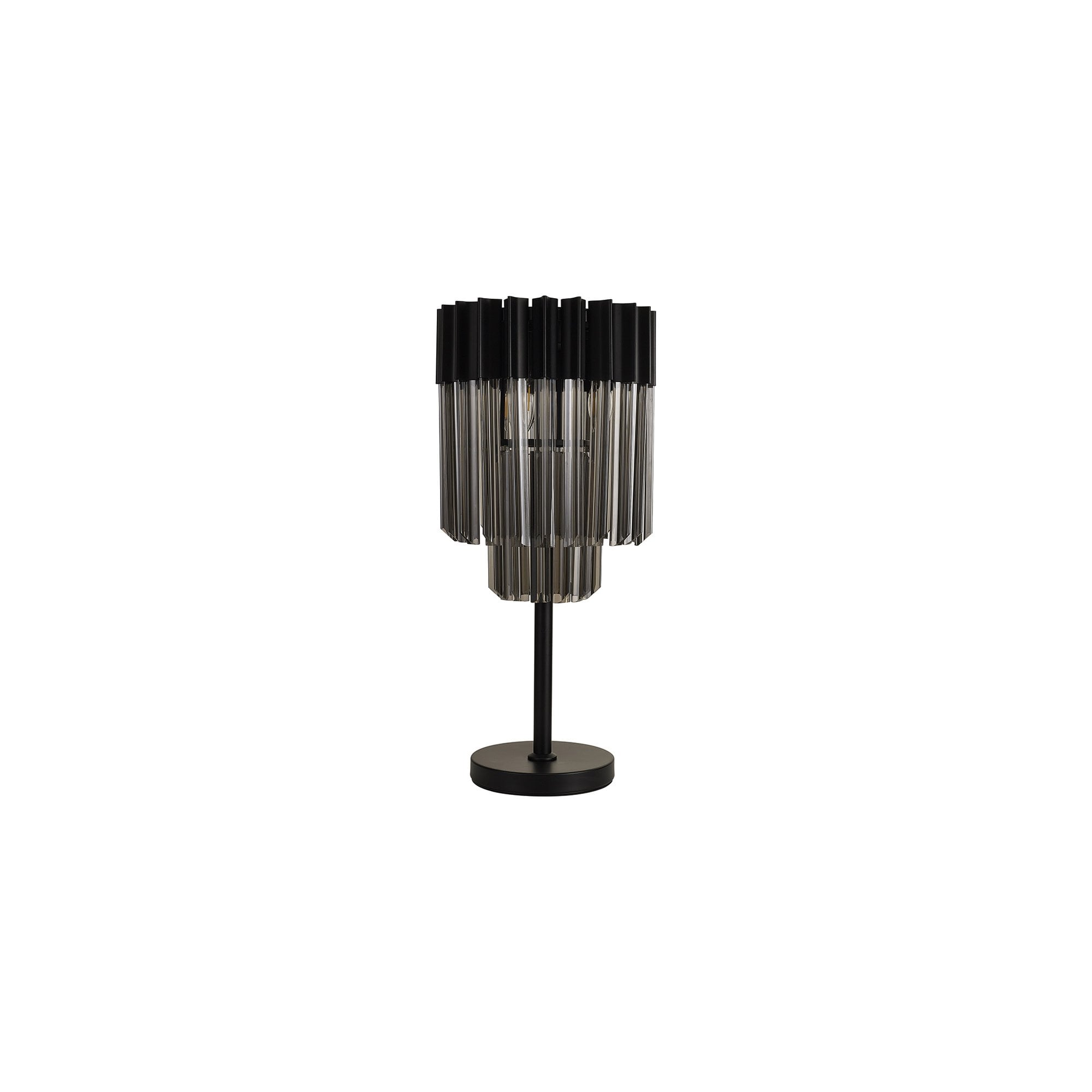 Fabula Cedar 3 Light Table Lamp - Matt Black & Smoke Sculpted Glass