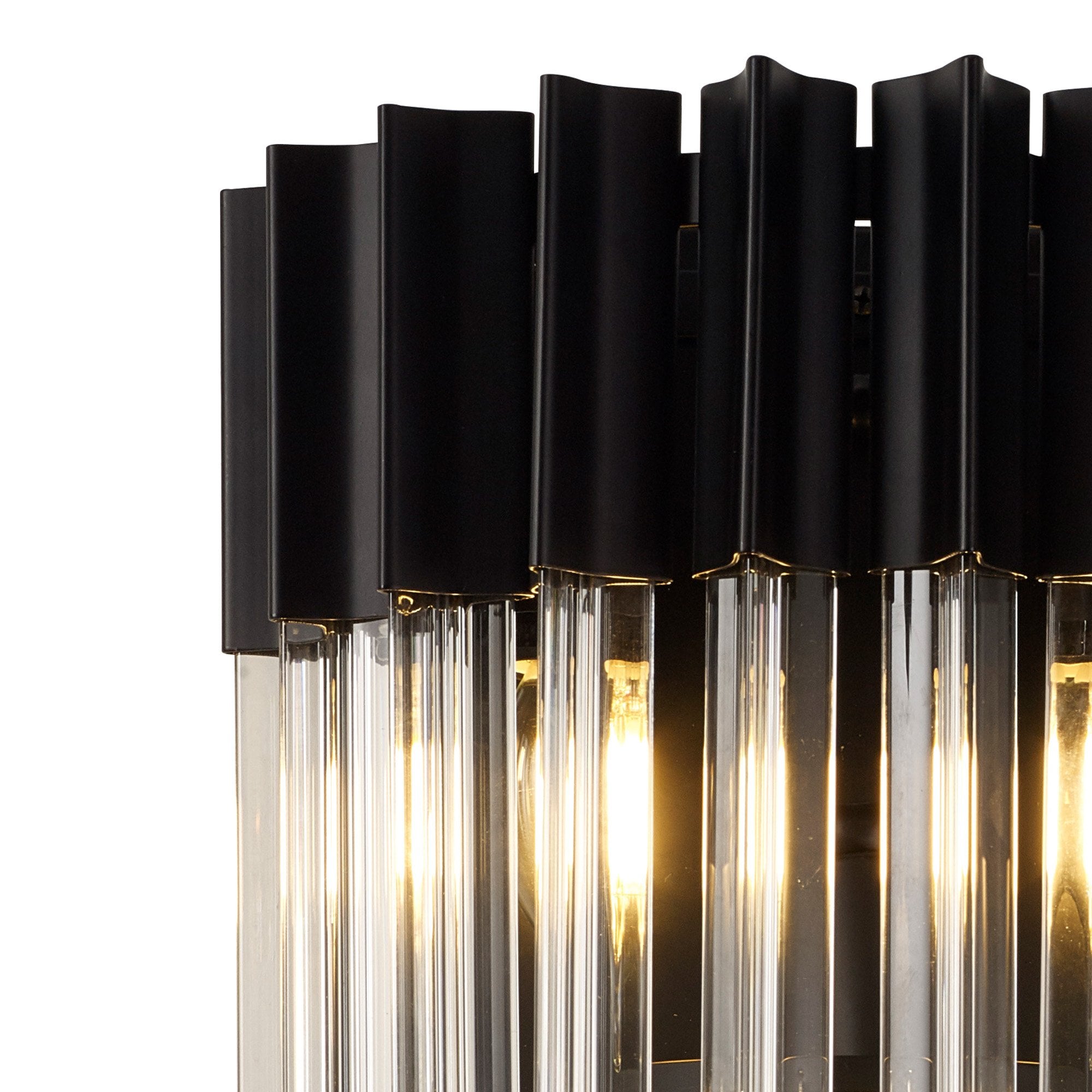 Fabula Cedar 3 Light Wall Light - Matt Black & Clear Sculpted Glass