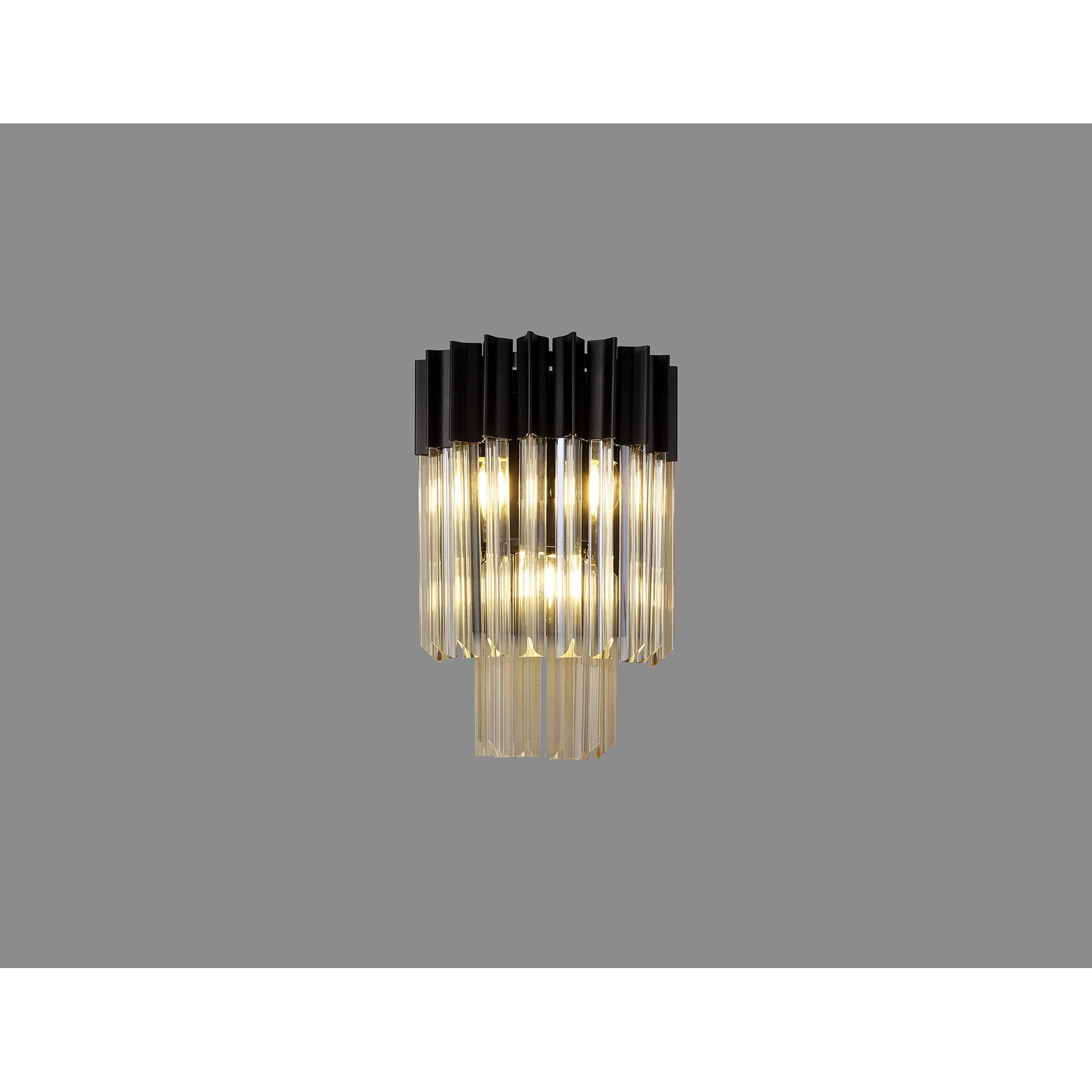 Fabula Cedar 3 Light Wall Light - Matt Black & Cognac Sculpted Glass