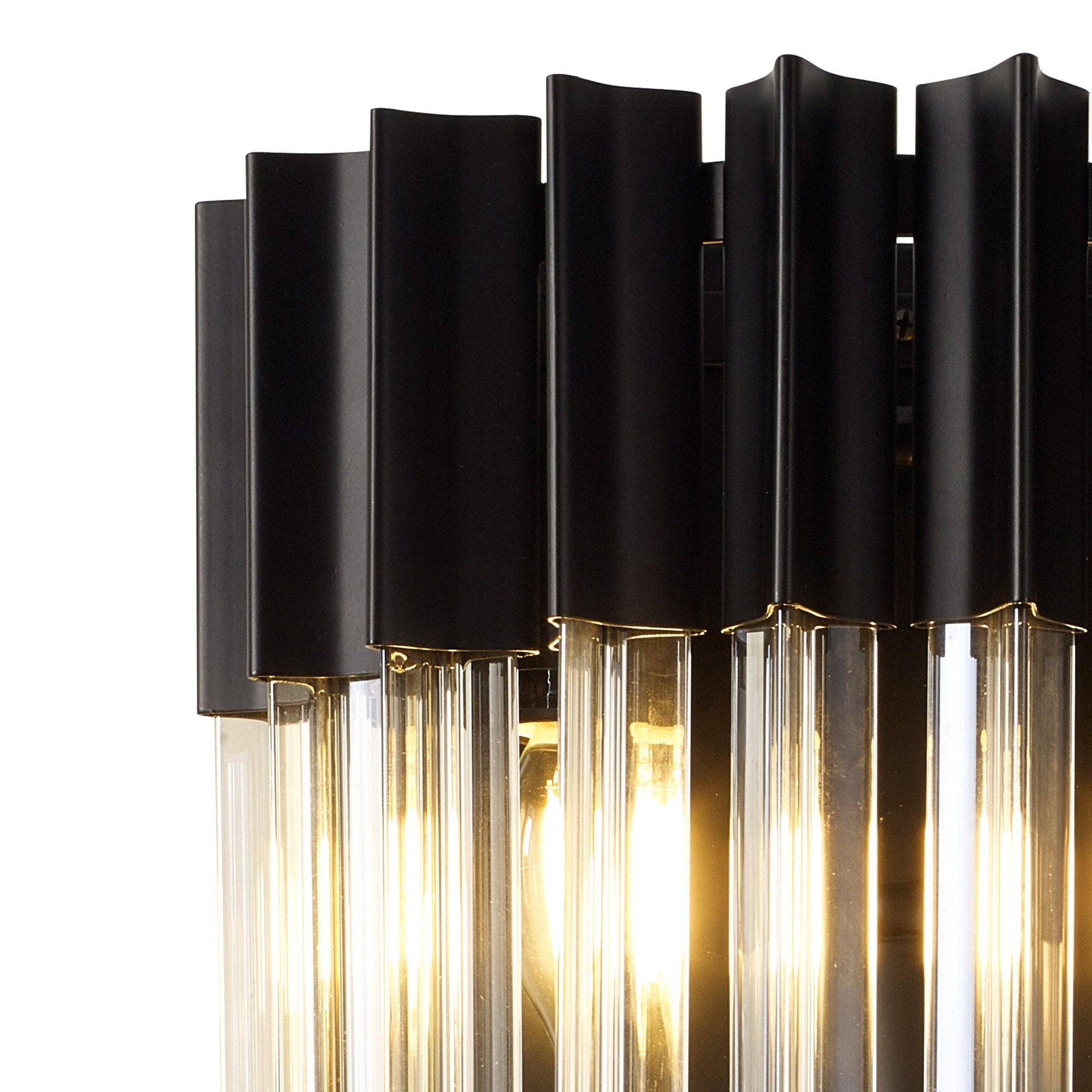 Fabula Cedar 3 Light Wall Light - Matt Black & Cognac Sculpted Glass