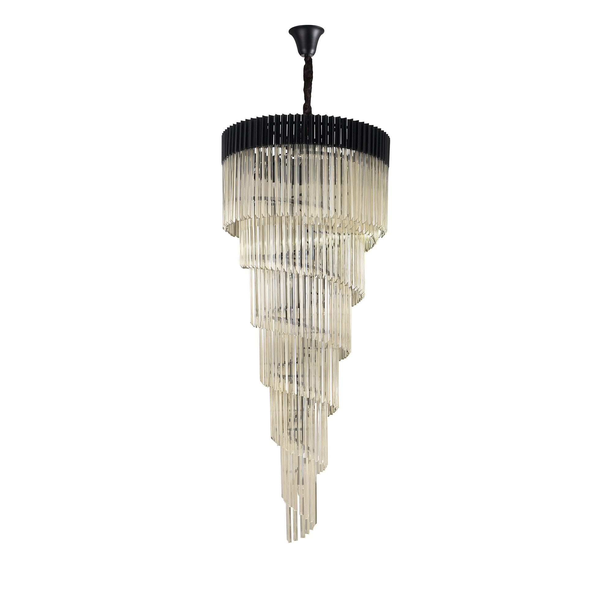 Fabula Cedar 31 Light Pendant - Matt Black & Cognac Sculpted Glass