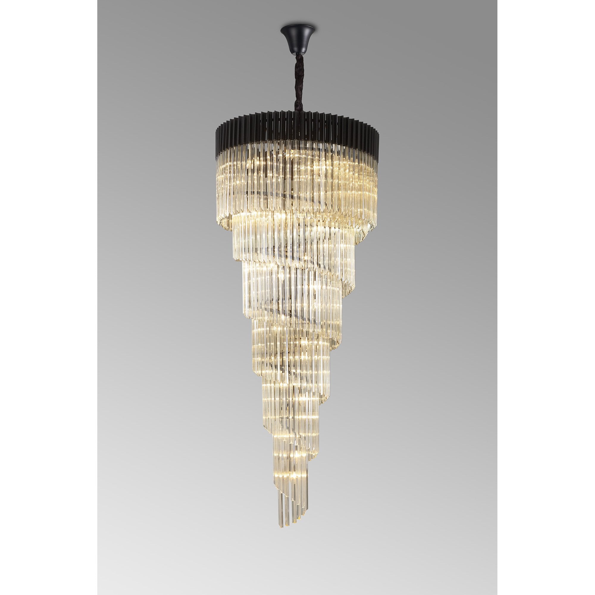 Fabula Cedar 31 Light Pendant - Matt Black & Cognac Sculpted Glass
