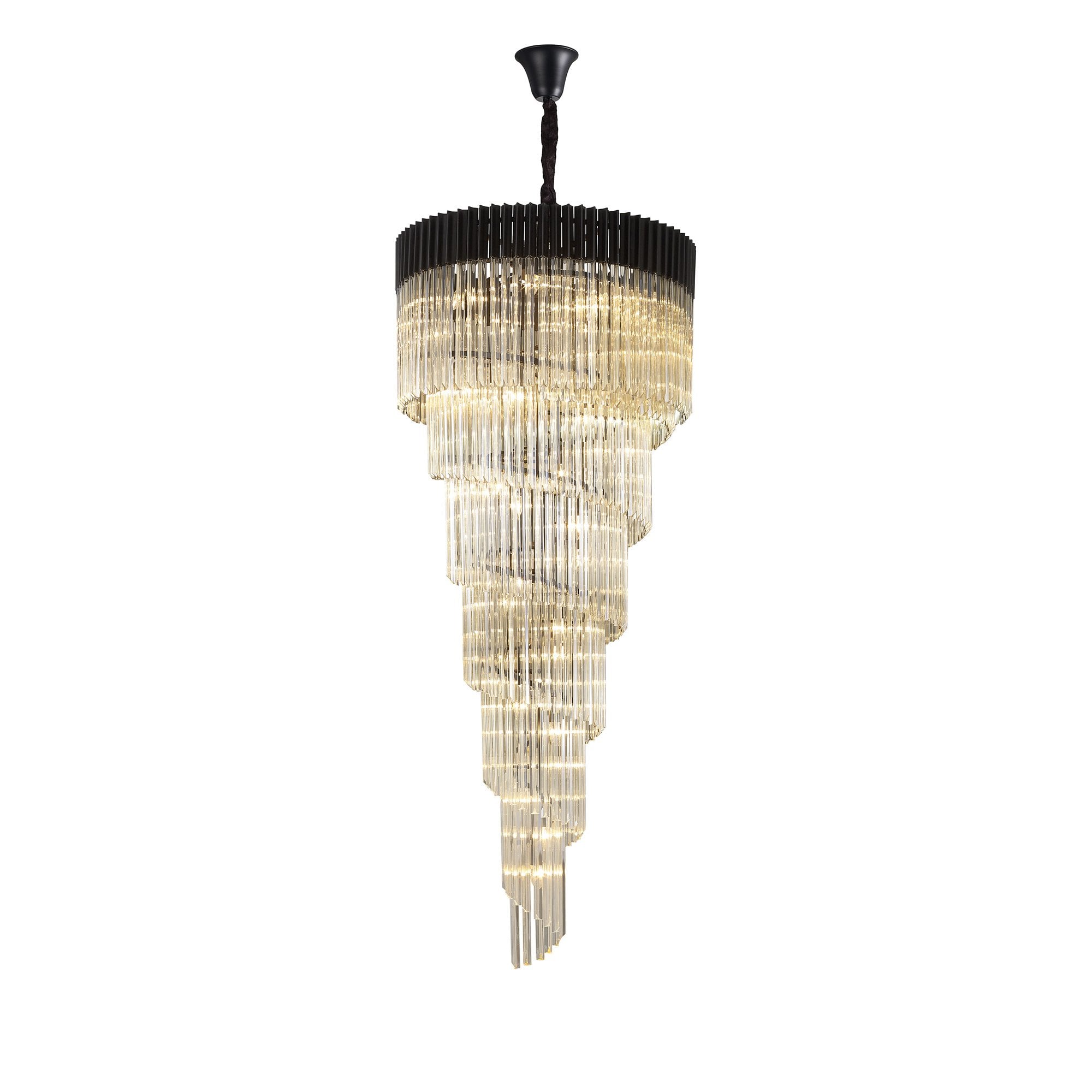 Fabula Cedar 31 Light Pendant - Matt Black & Cognac Sculpted Glass