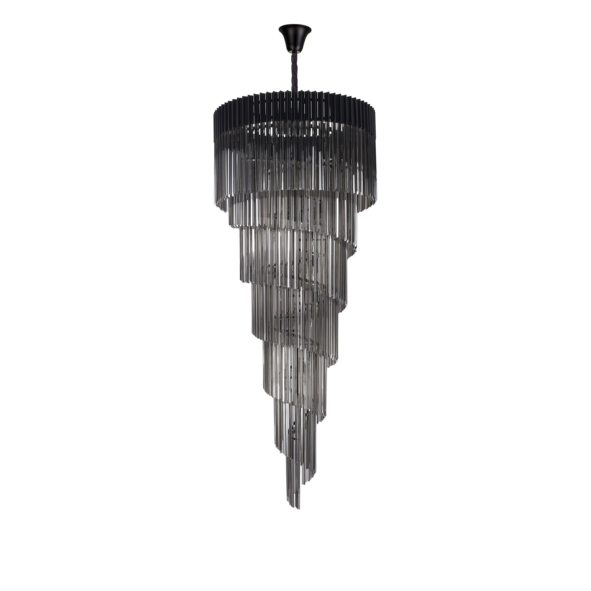 Fabula Cedar 31 Light Pendant - Matt Black & Smoke Sculpted Glass