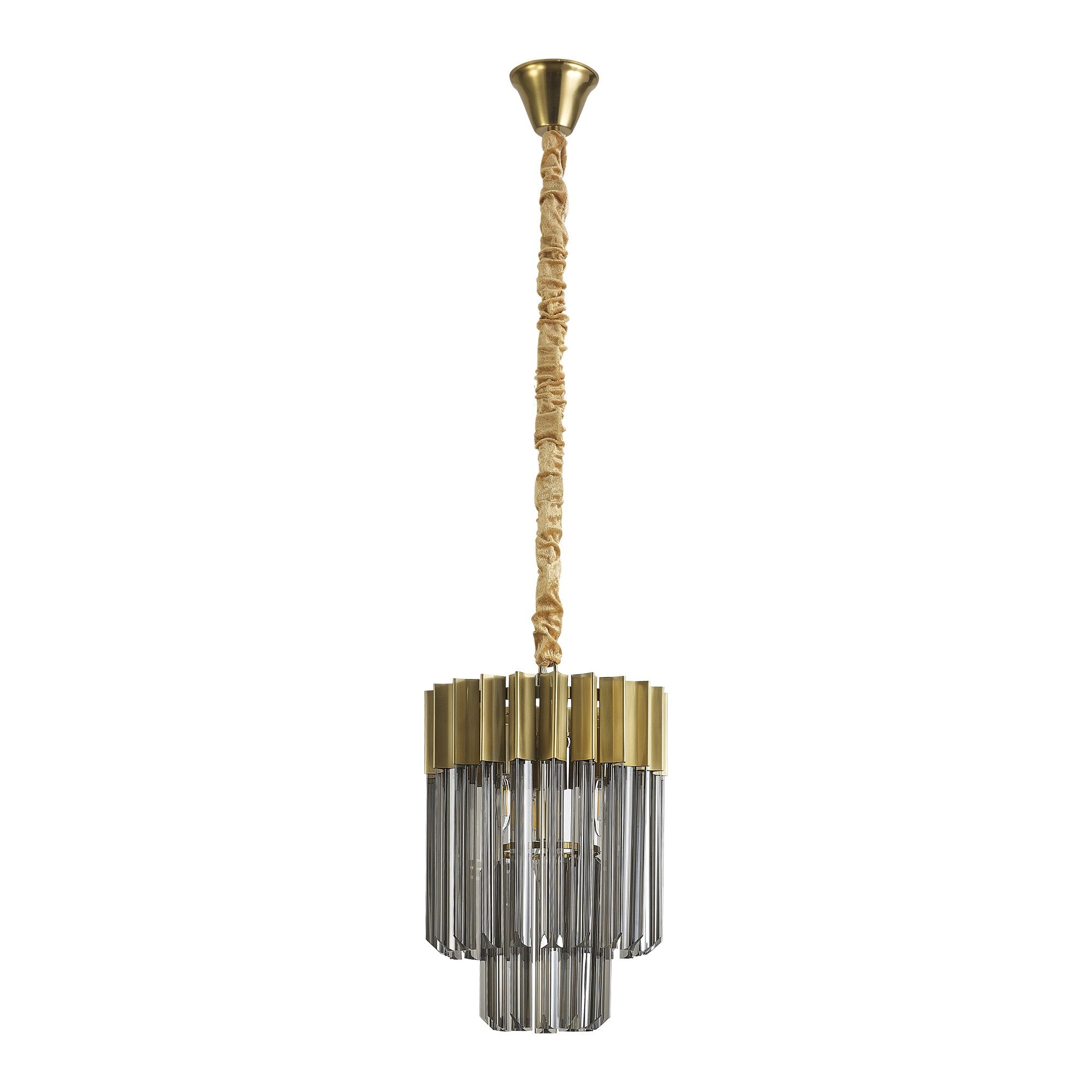 Fabula Cedar 4 Light Pendant - Brass & Smoke Sculpted Glass