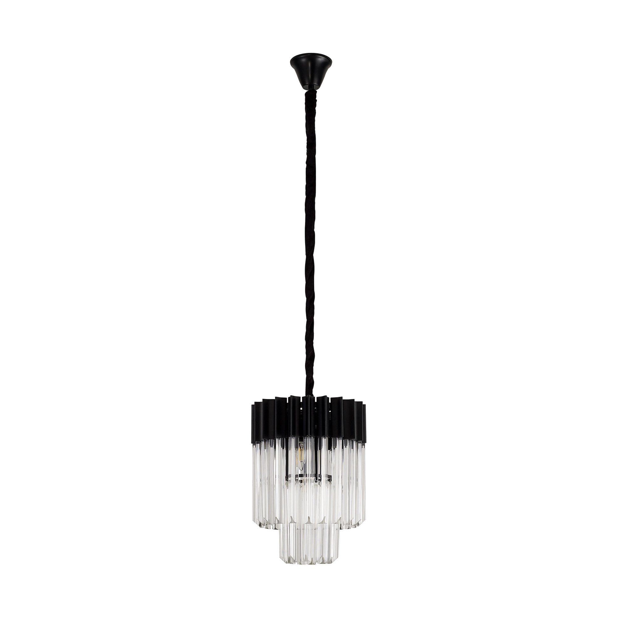 Fabula Cedar 4 Light Pendant - Matt Black & Clear Sculpted Glass