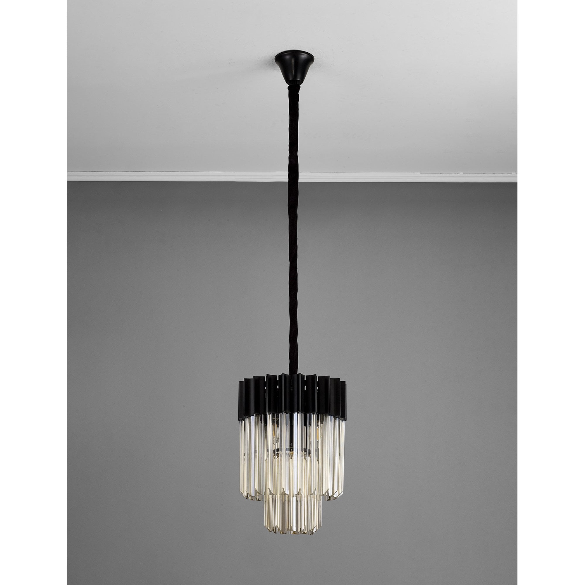 Fabula Cedar 4 Light Pendant - Matt Black & Cognac Sculpted Glass