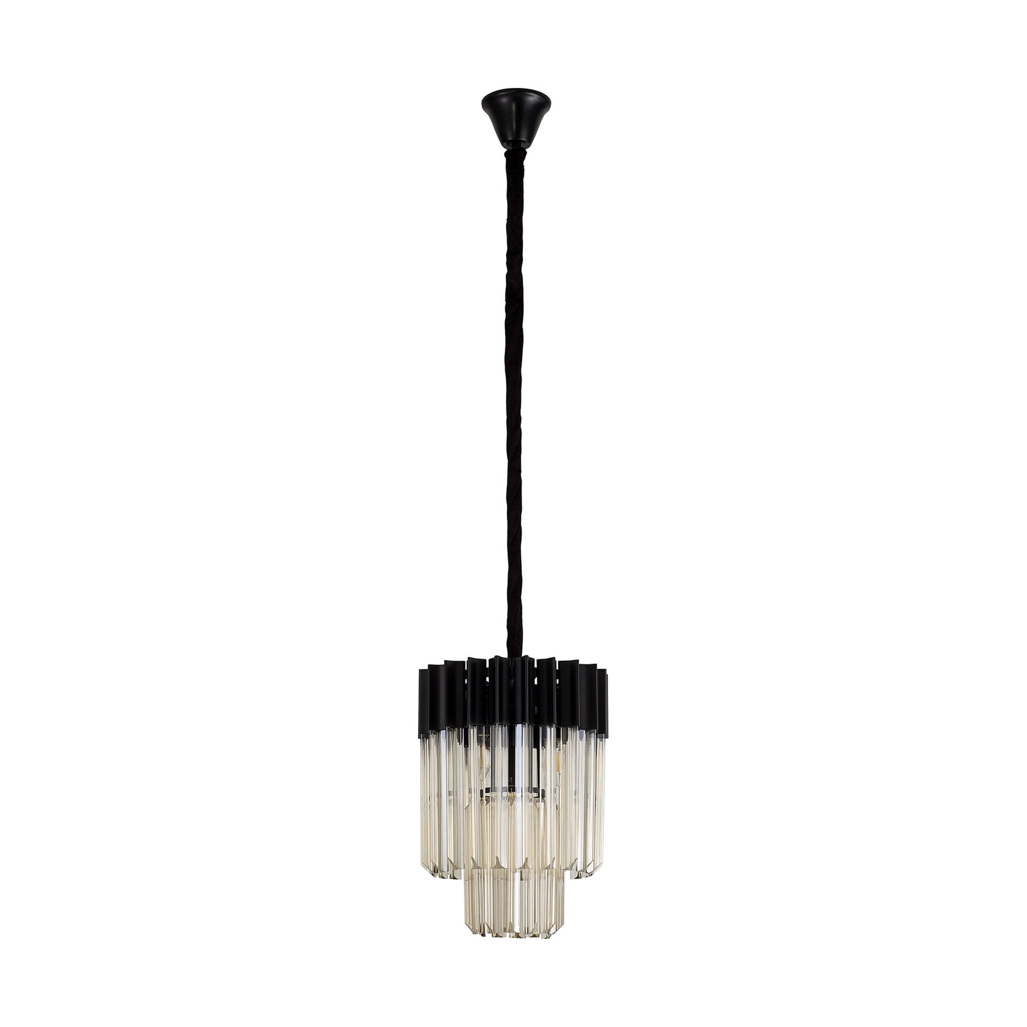 Fabula Cedar 4 Light Pendant - Matt Black & Cognac Sculpted Glass