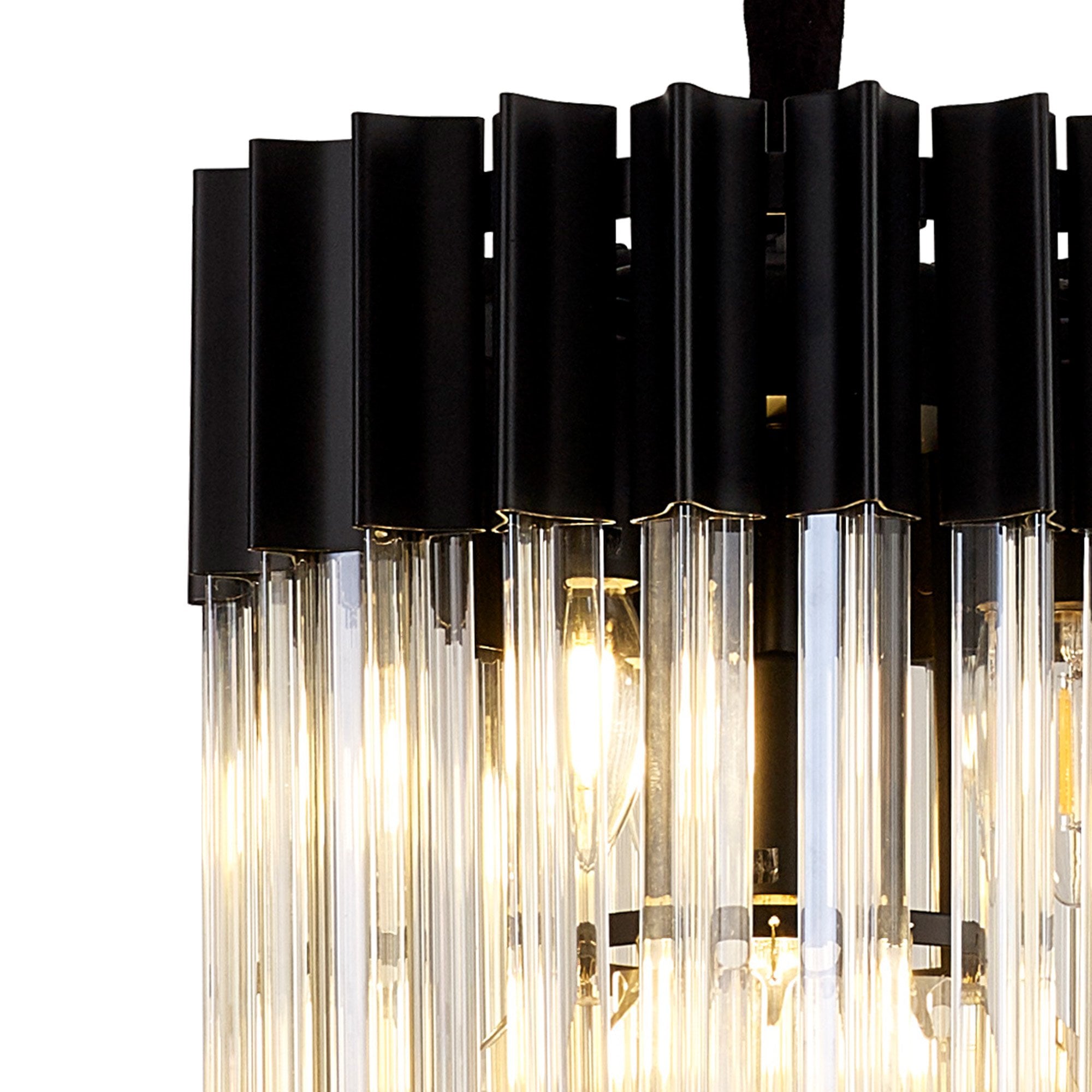 Fabula Cedar 4 Light Pendant - Matt Black & Cognac Sculpted Glass