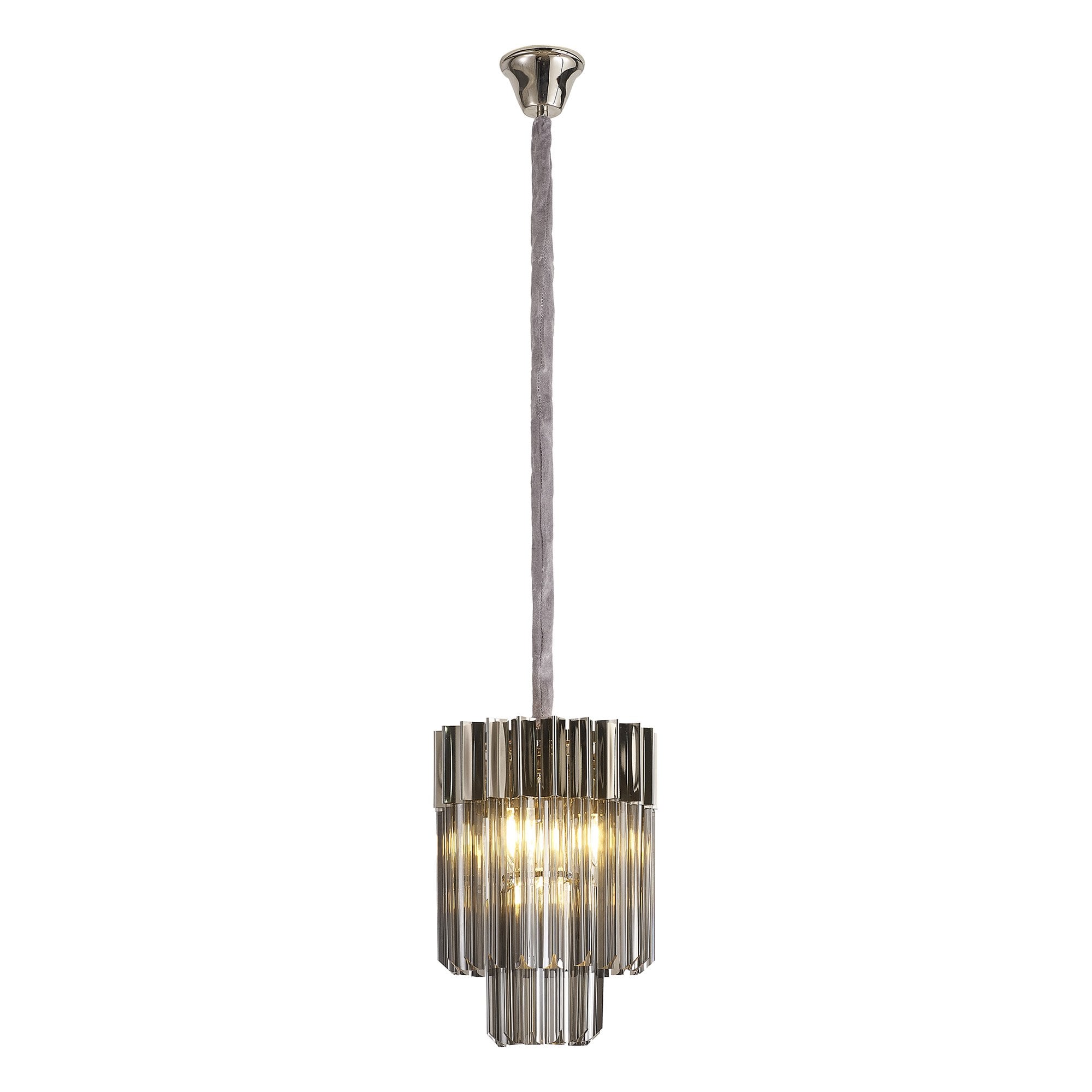 Fabula Cedar 4 Light Pendant - Polished Nickel & Smoke Sculpted Glass