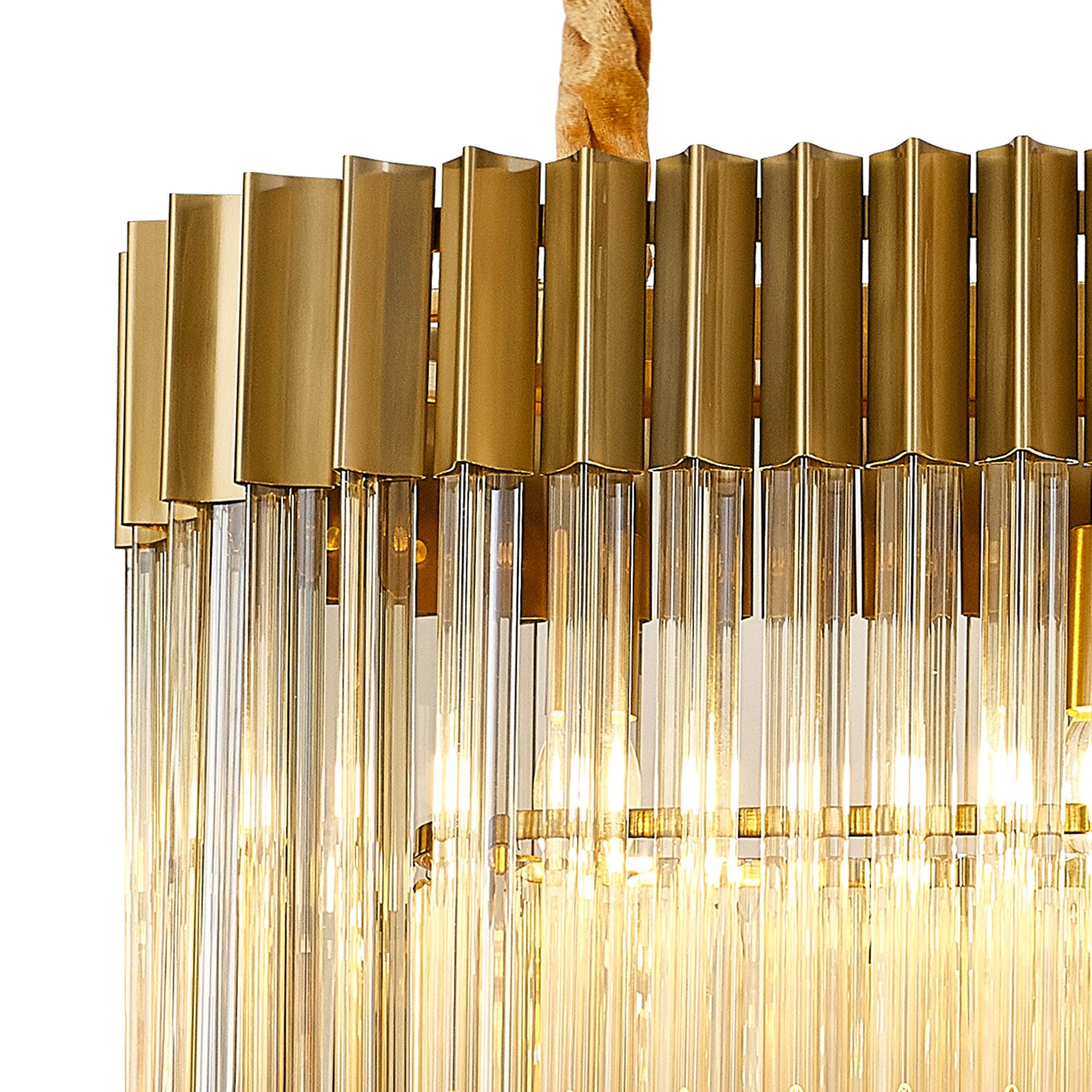 Fabula Cedar 5 Light Rectangular Pendant - Brass & Cognac Sculpted Glass