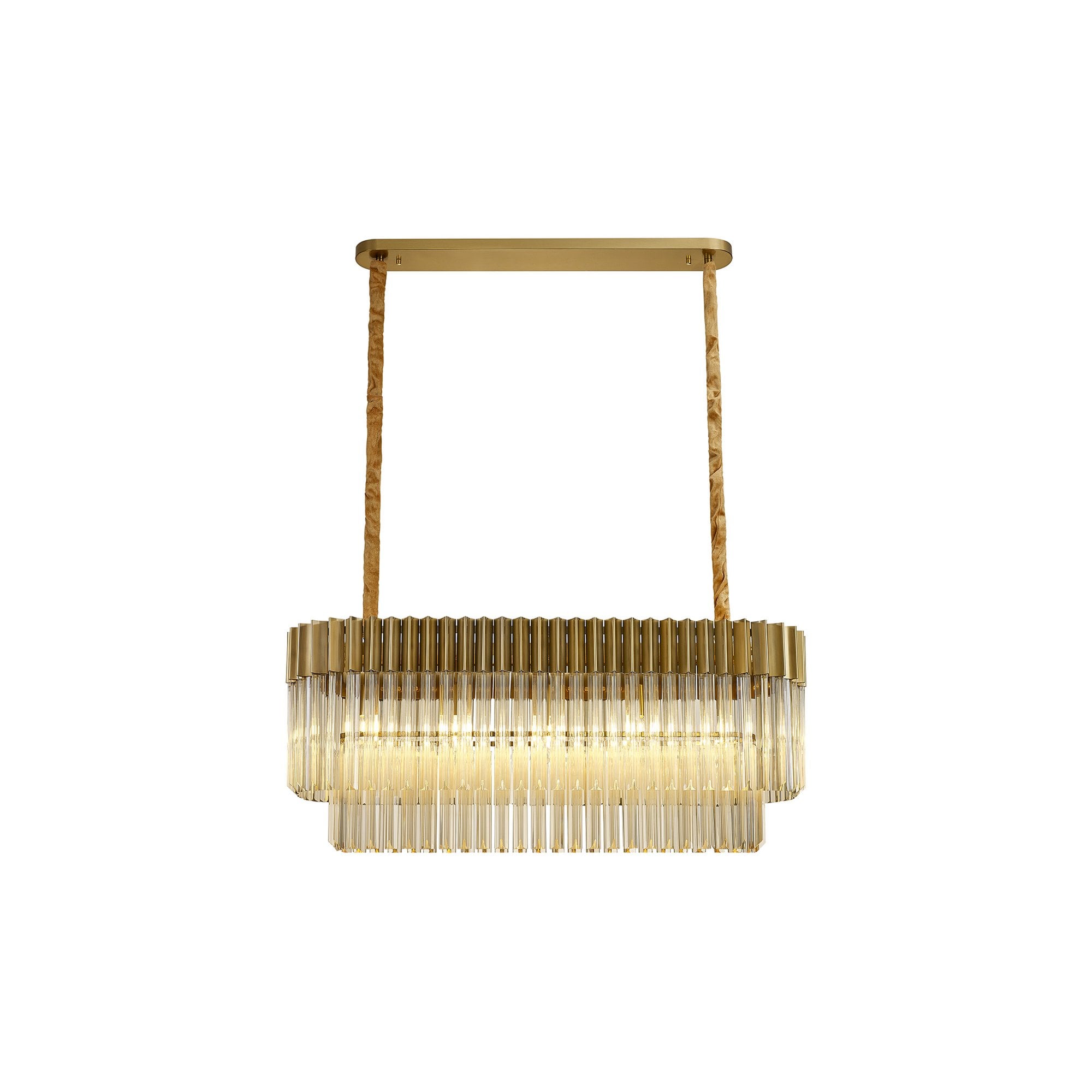 Fabula Cedar 5 Light Rectangular Pendant - Brass & Cognac Sculpted Glass