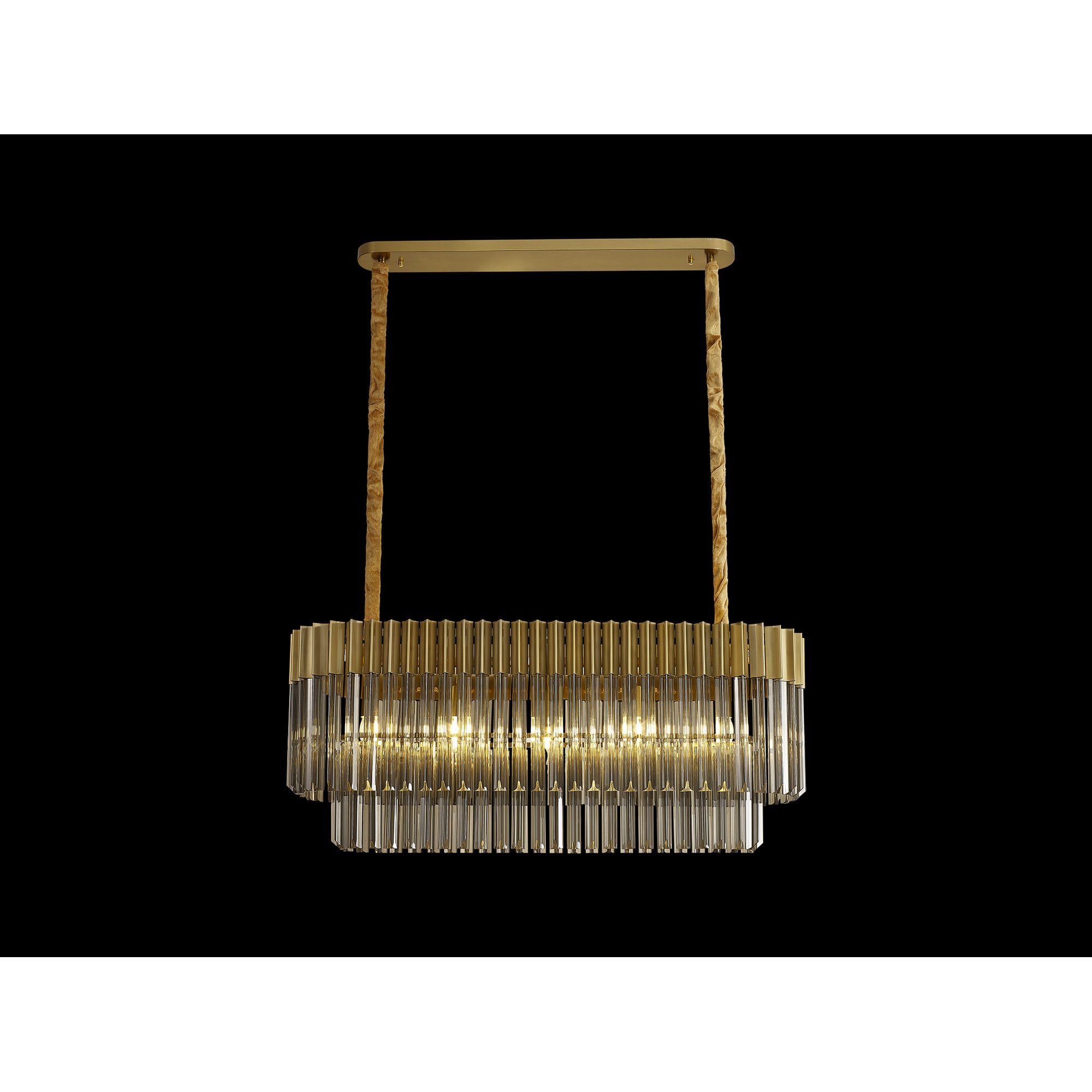 Fabula Cedar 5 Light Rectangular Pendant - Brass & Smoke Sculpted Glass