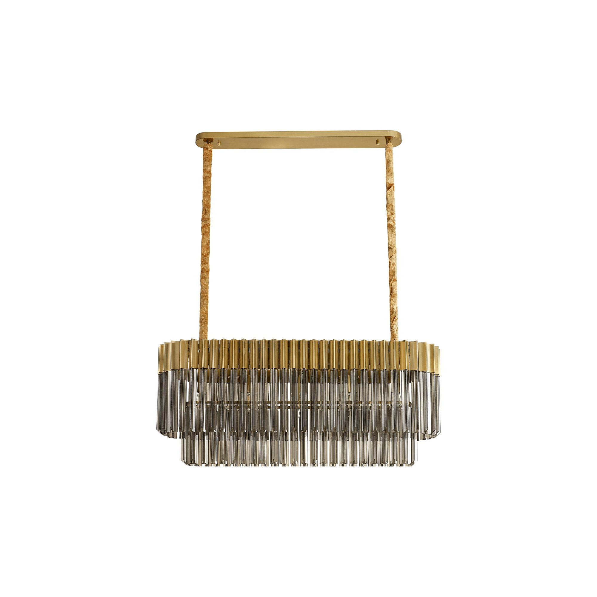 Fabula Cedar 5 Light Rectangular Pendant - Brass & Smoke Sculpted Glass