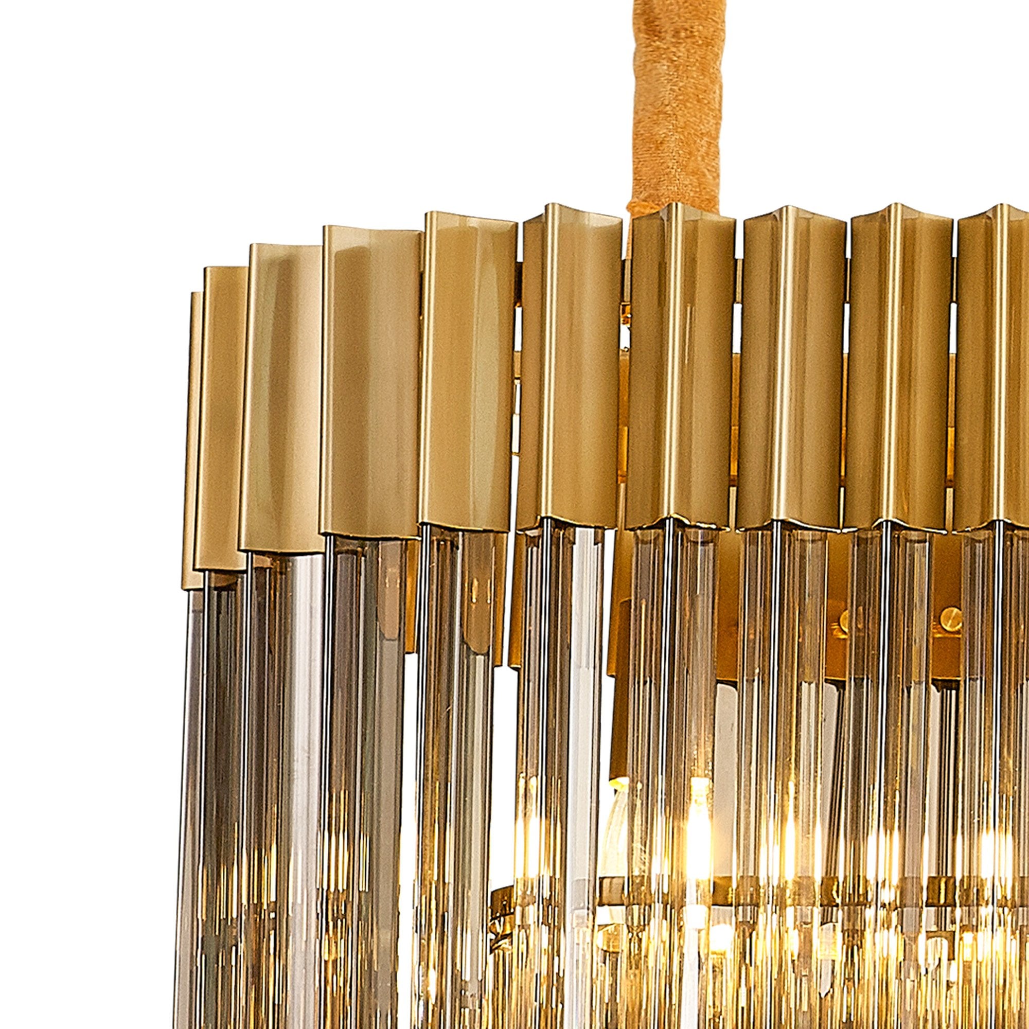 Fabula Cedar 5 Light Rectangular Pendant - Brass & Smoke Sculpted Glass