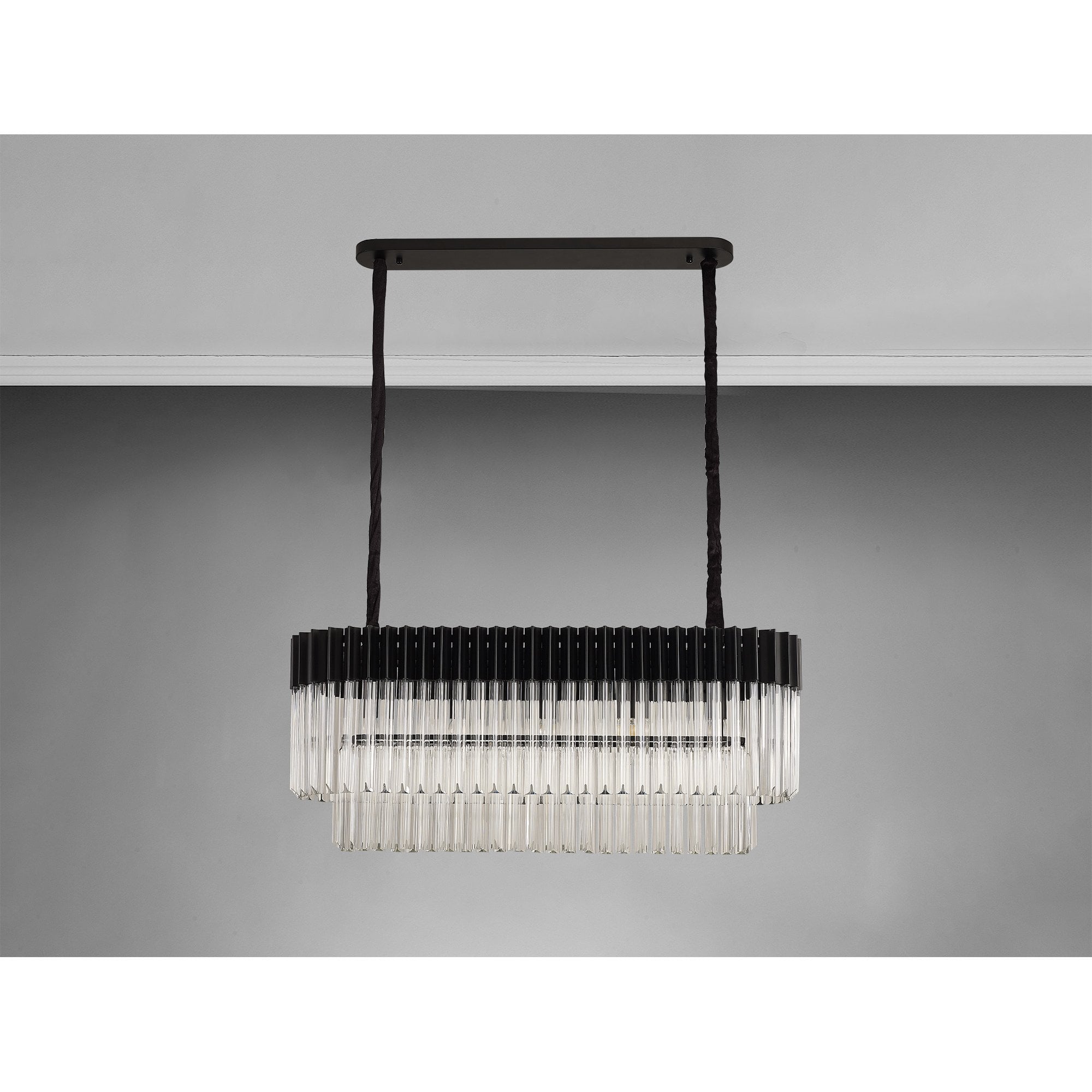 Fabula Cedar 5 Light Rectangular Pendant - Matt Black & Clear Sculpted Glass
