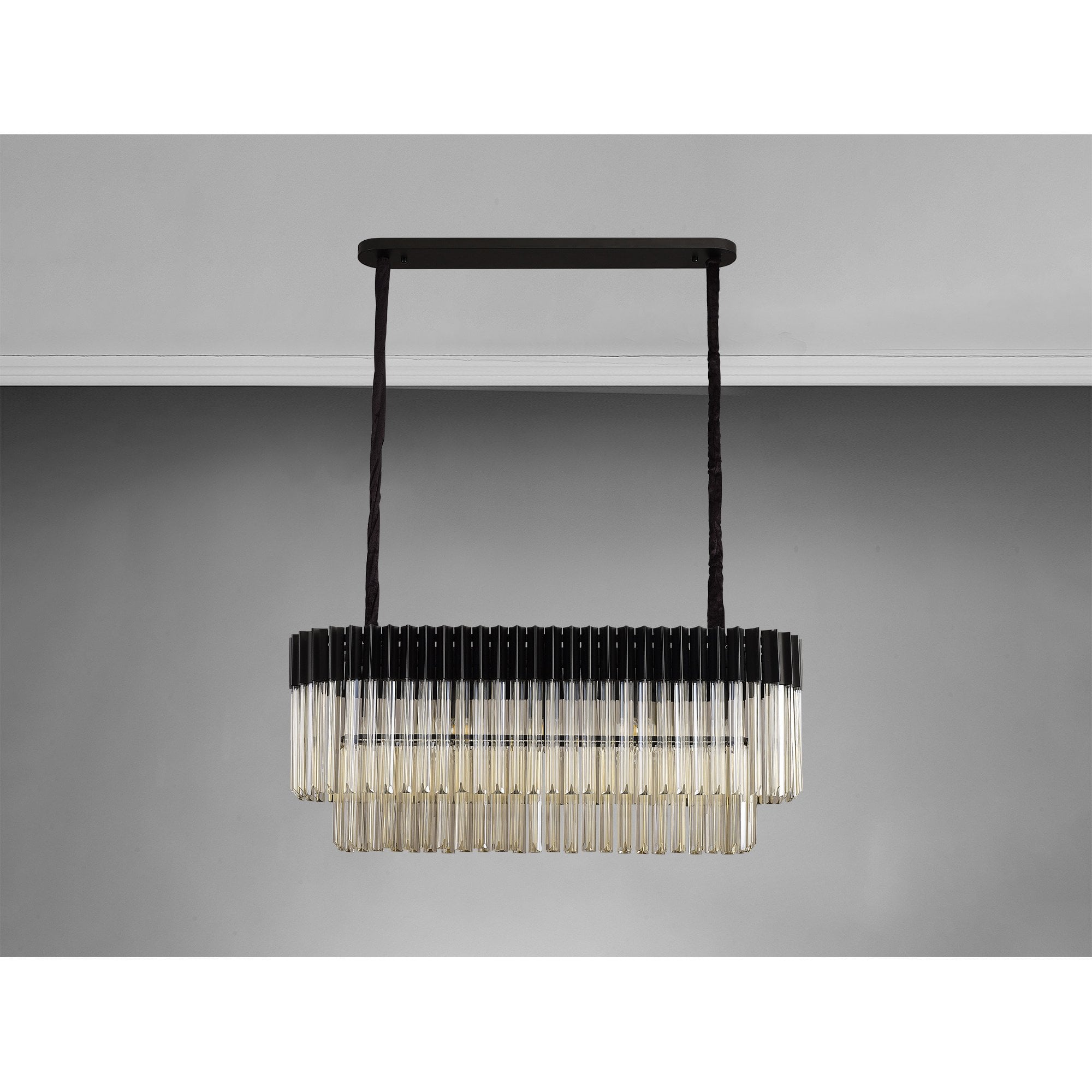 Fabula Cedar 5 Light Rectangular Pendant - Matt Black & Cognac Sculpted Glass