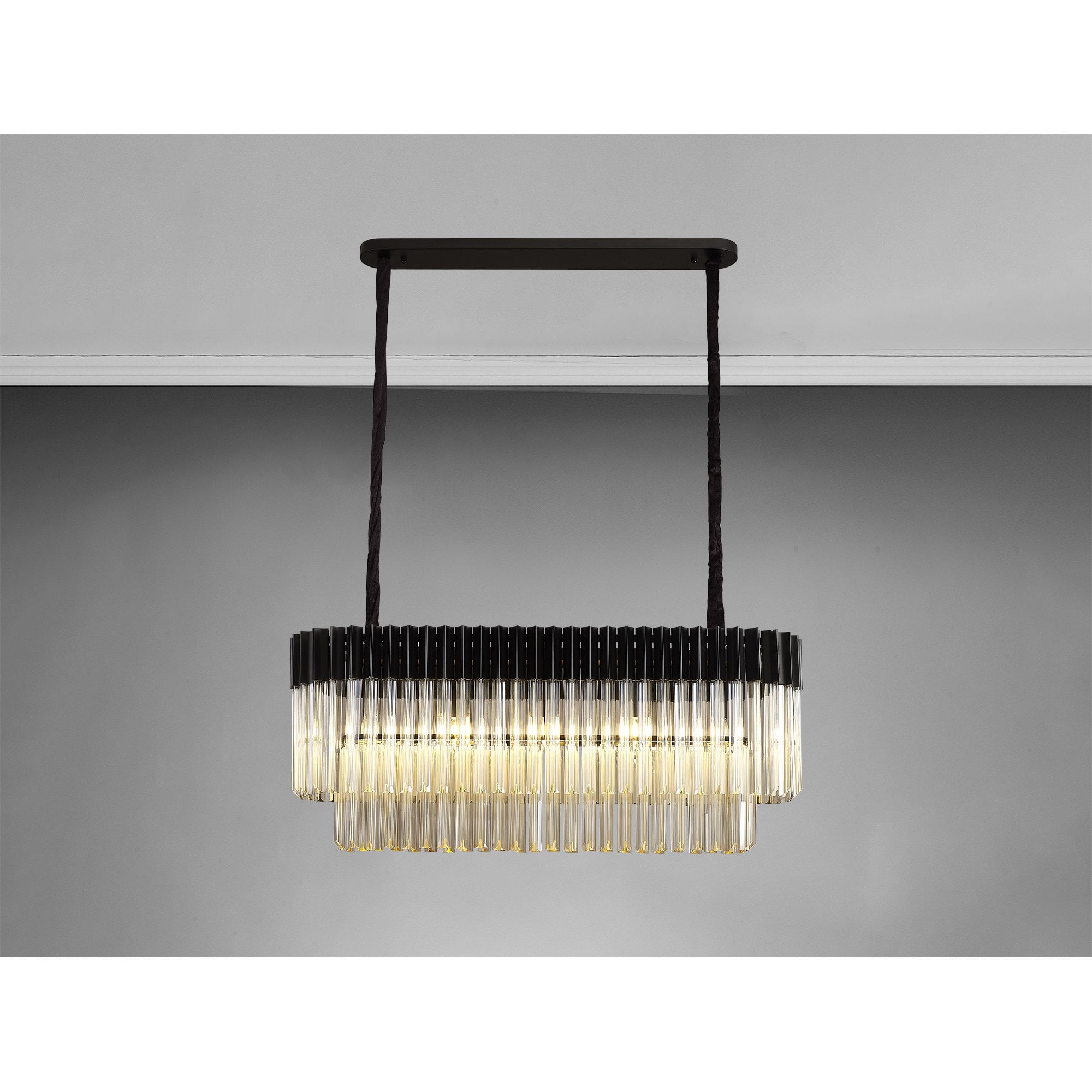 Fabula Cedar 5 Light Rectangular Pendant - Matt Black & Cognac Sculpted Glass