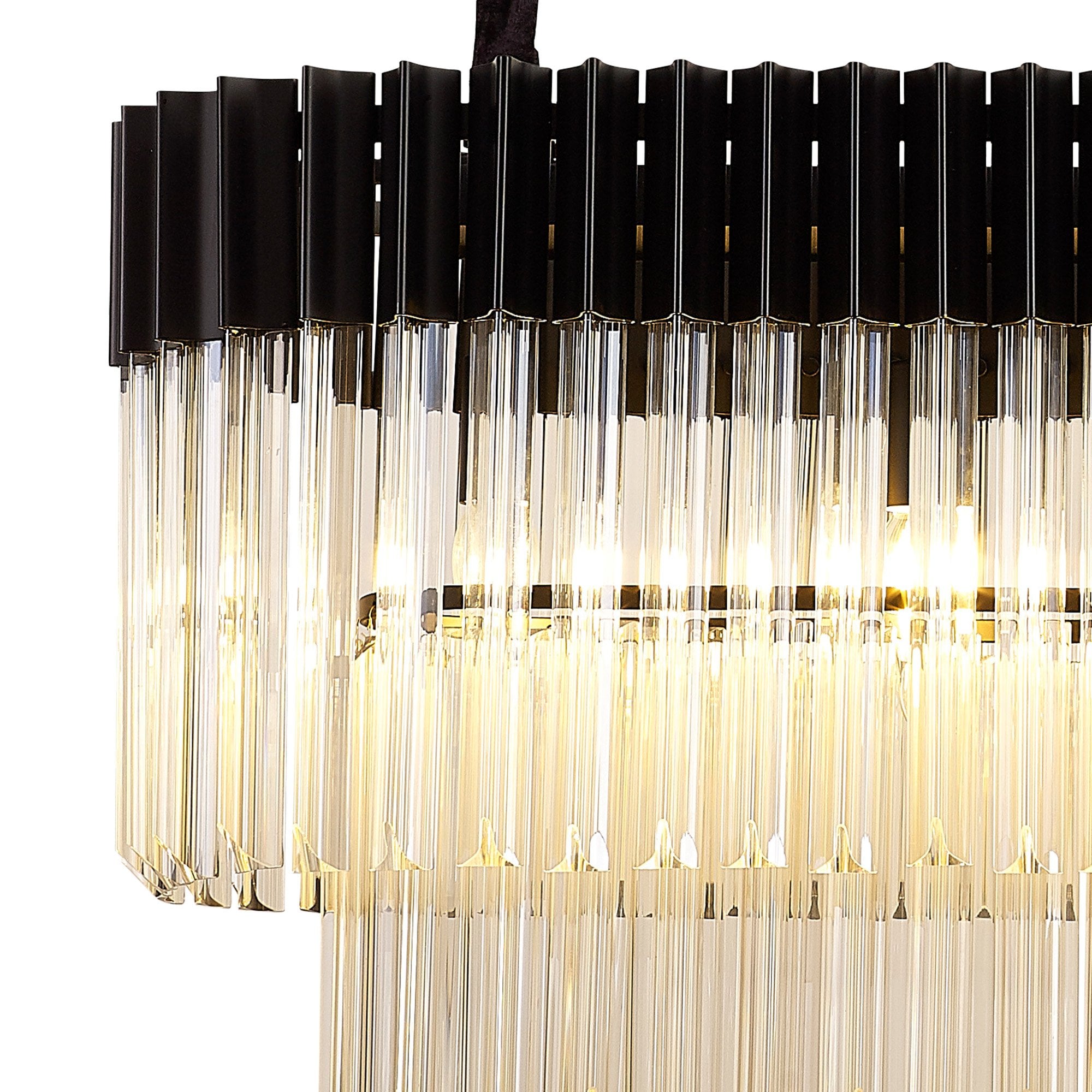 Fabula Cedar 5 Light Rectangular Pendant - Matt Black & Cognac Sculpted Glass