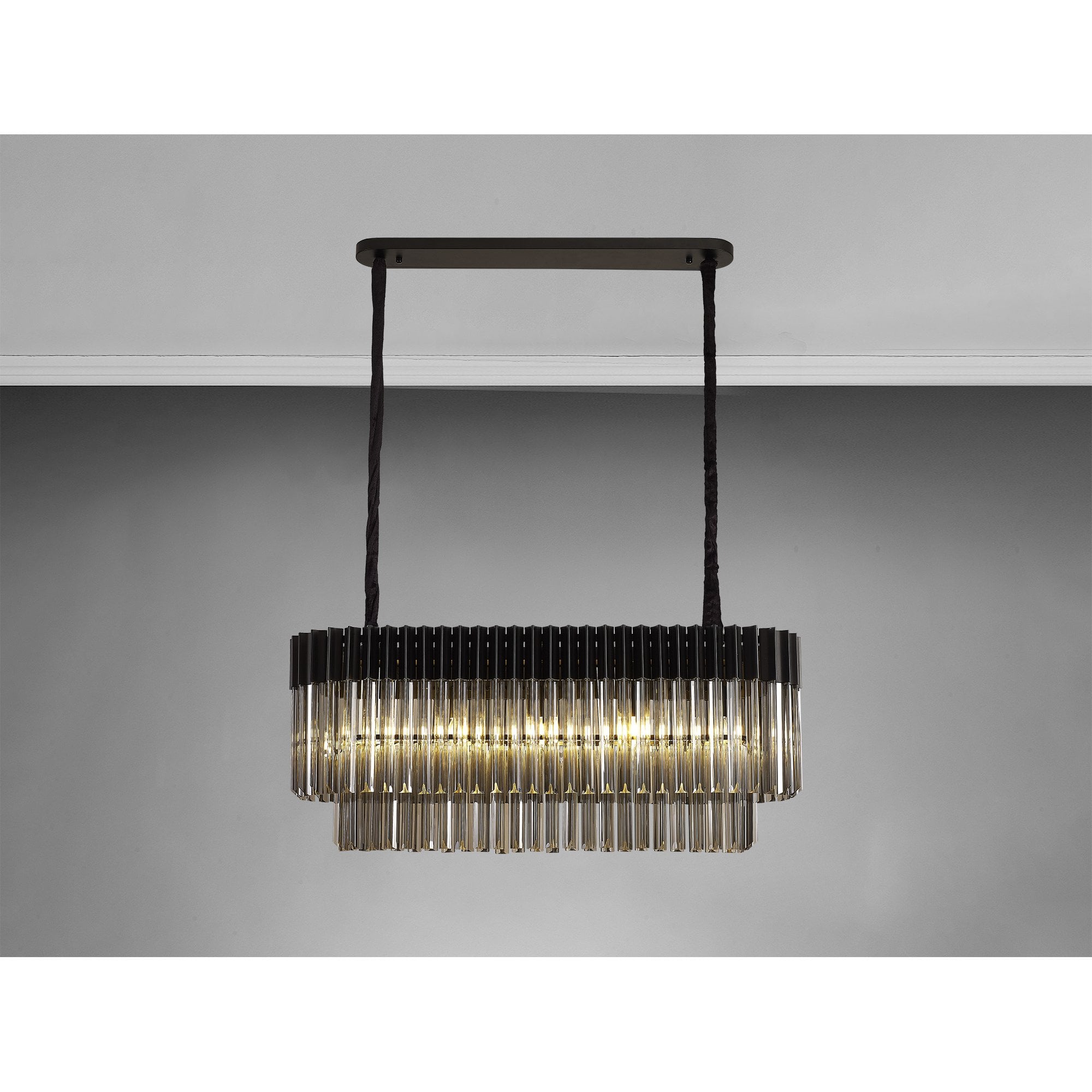 Fabula Cedar 5 Light Rectangular Pendant - Matt Black & Smoke Sculpted Glass