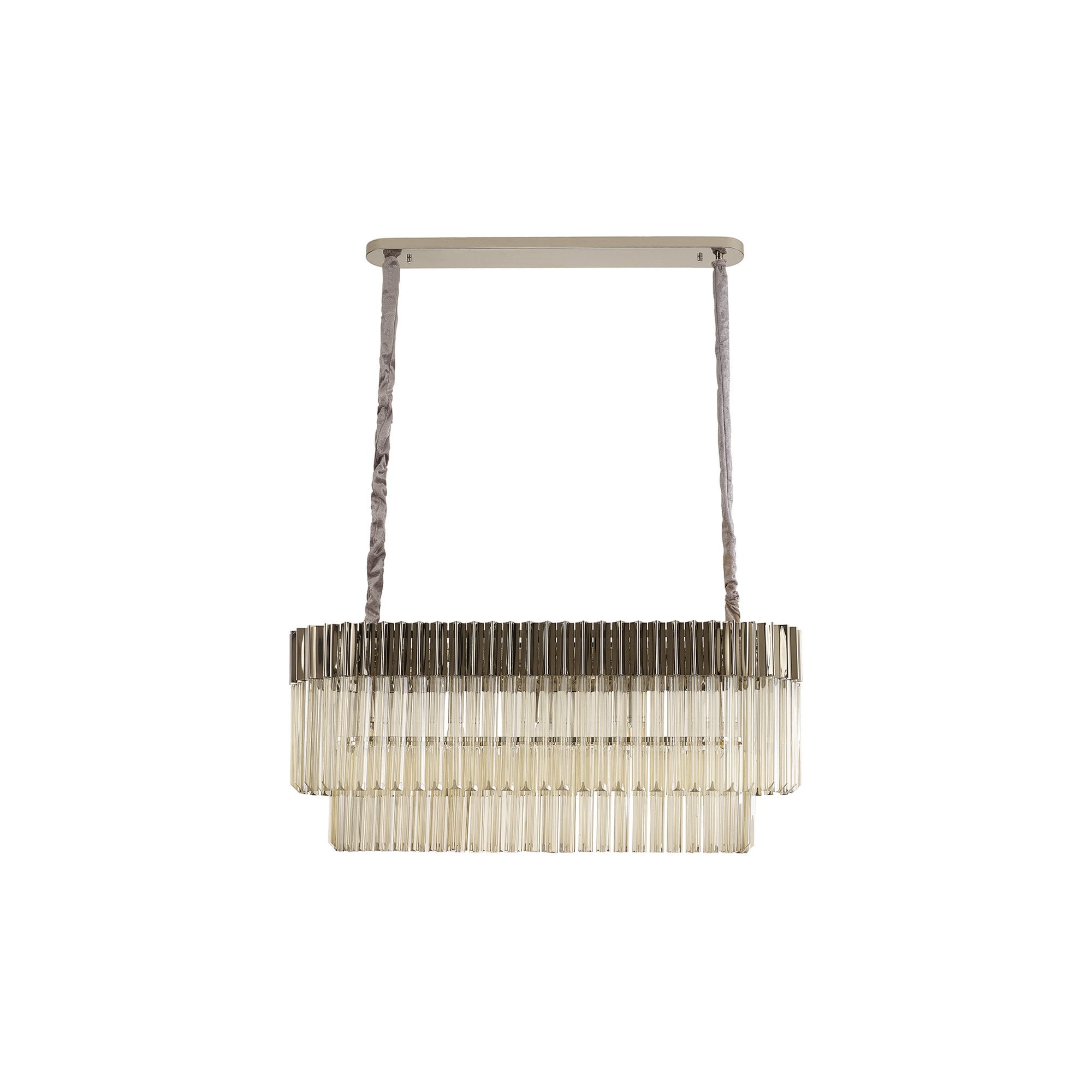 Fabula Cedar 5 Light Rectangular Pendant - Polished Nickel & Cognac Sculpted Glass