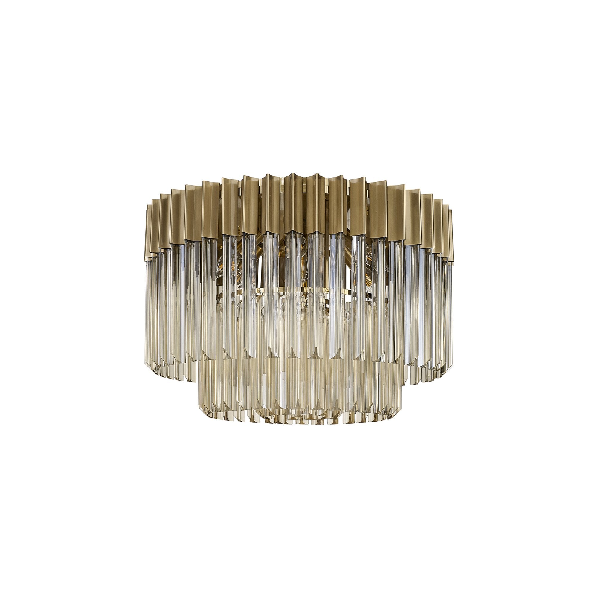 Fabula Cedar 7 Light Flush Light - Brass & Cognac Sculpted Glass