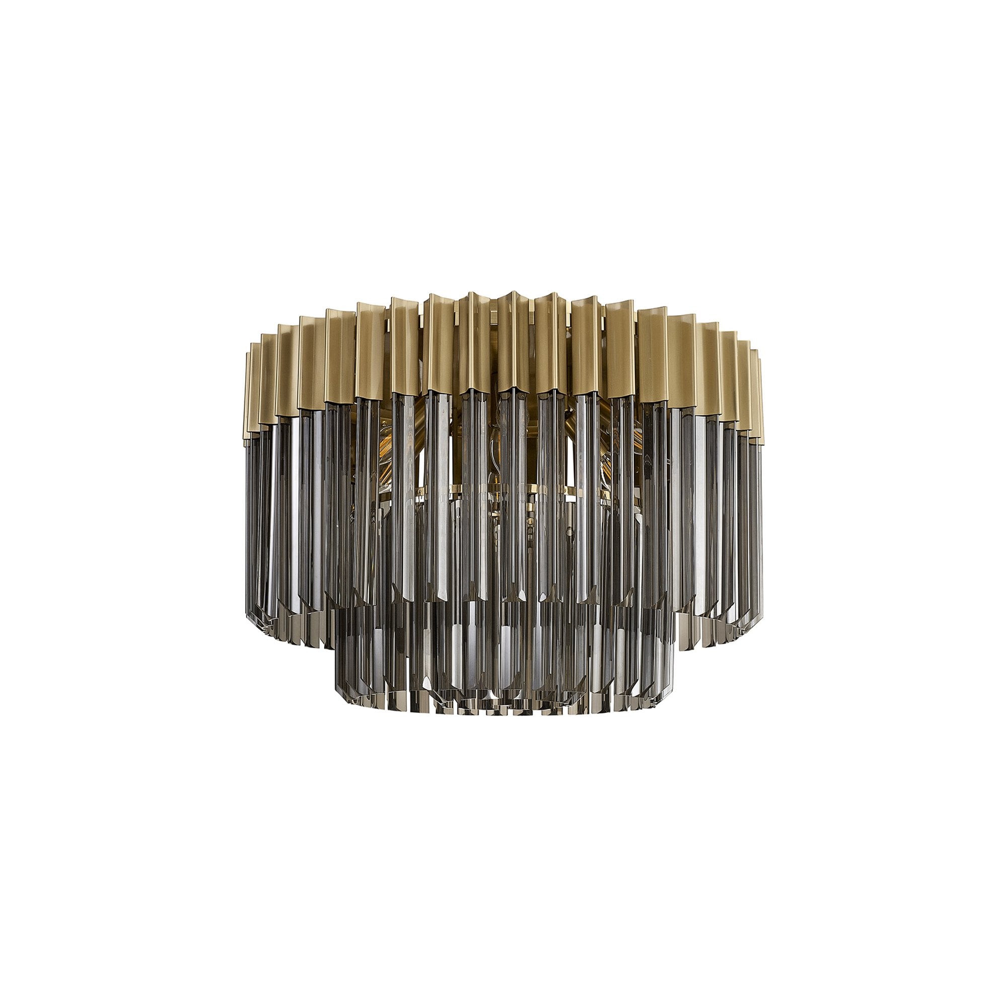 Fabula Cedar 7 Light Flush Light - Brass & Smoke Sculpted Glass