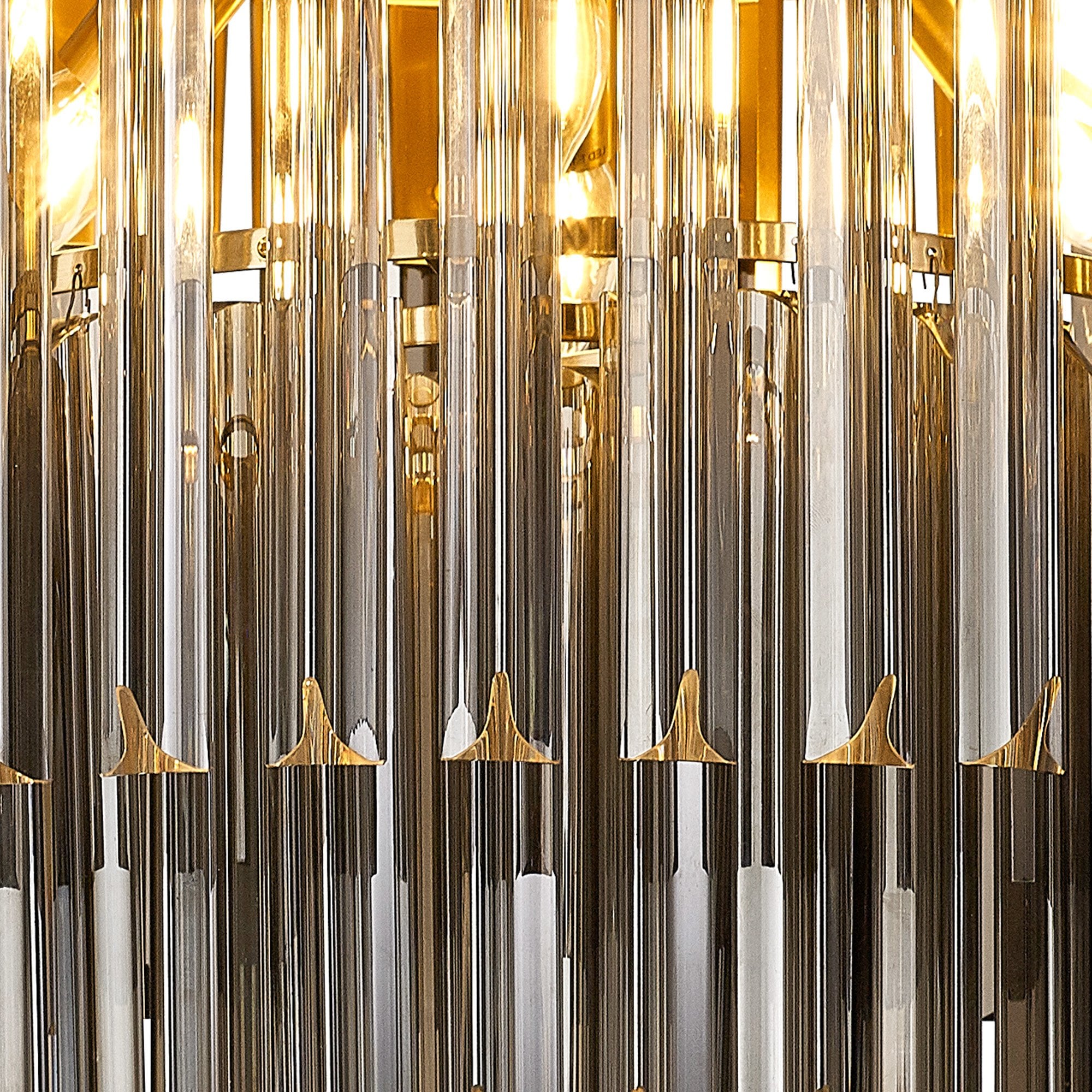 Fabula Cedar 7 Light Flush Light - Brass & Smoke Sculpted Glass