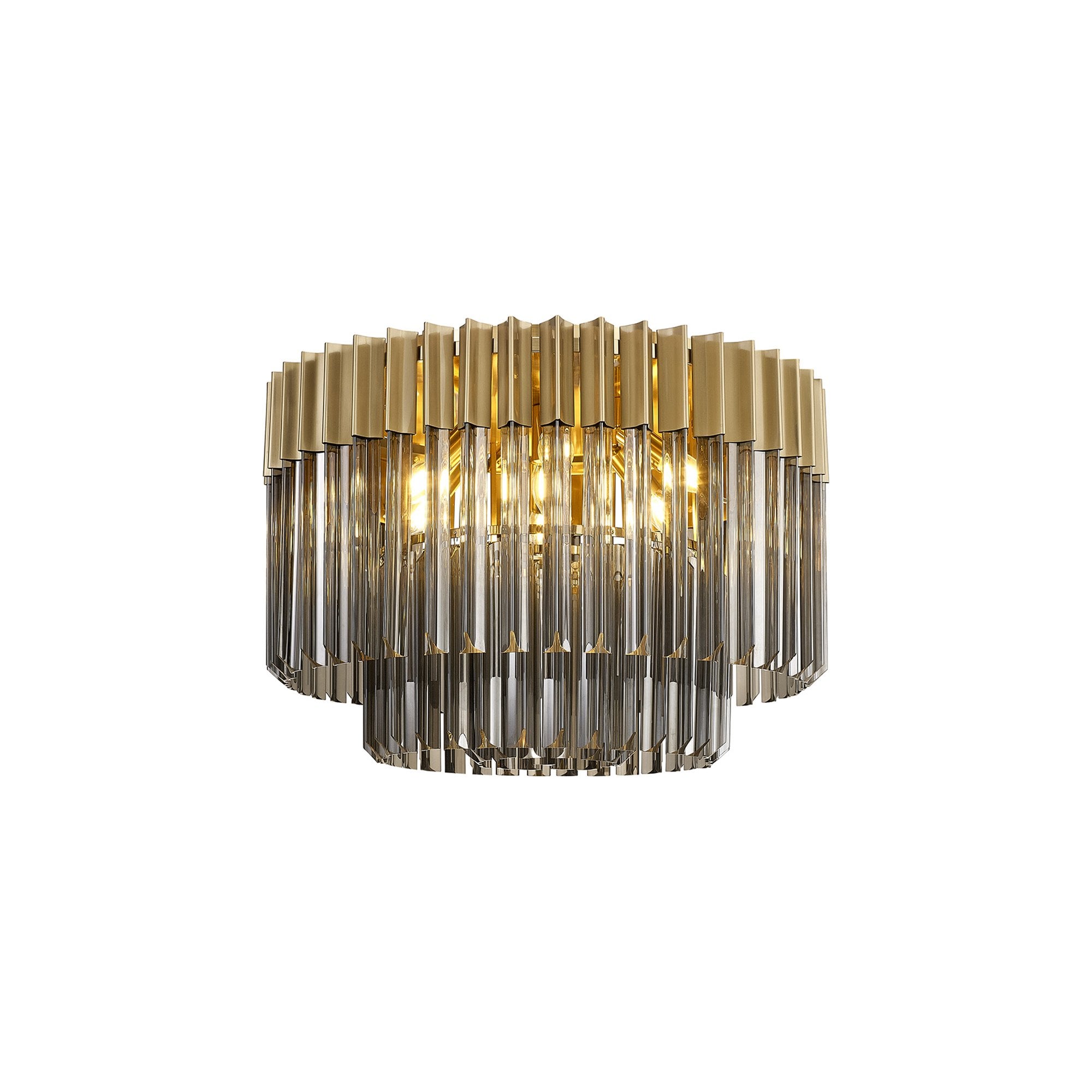 Fabula Cedar 7 Light Flush Light - Brass & Smoke Sculpted Glass