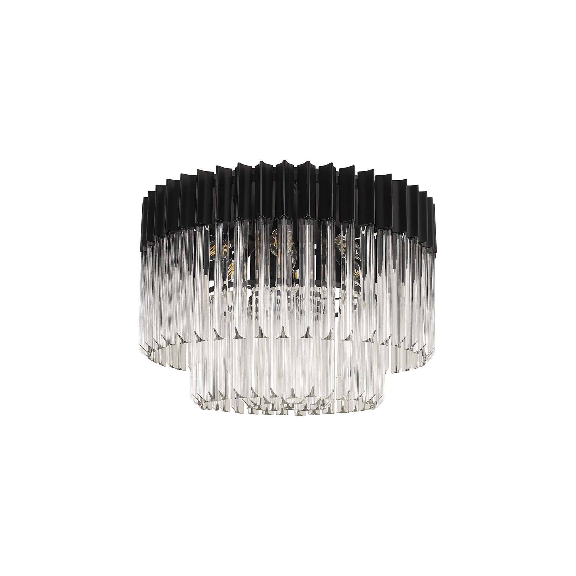 Fabula Cedar 7 Light Flush Light - Matt Black & Clear Sculpted Glass