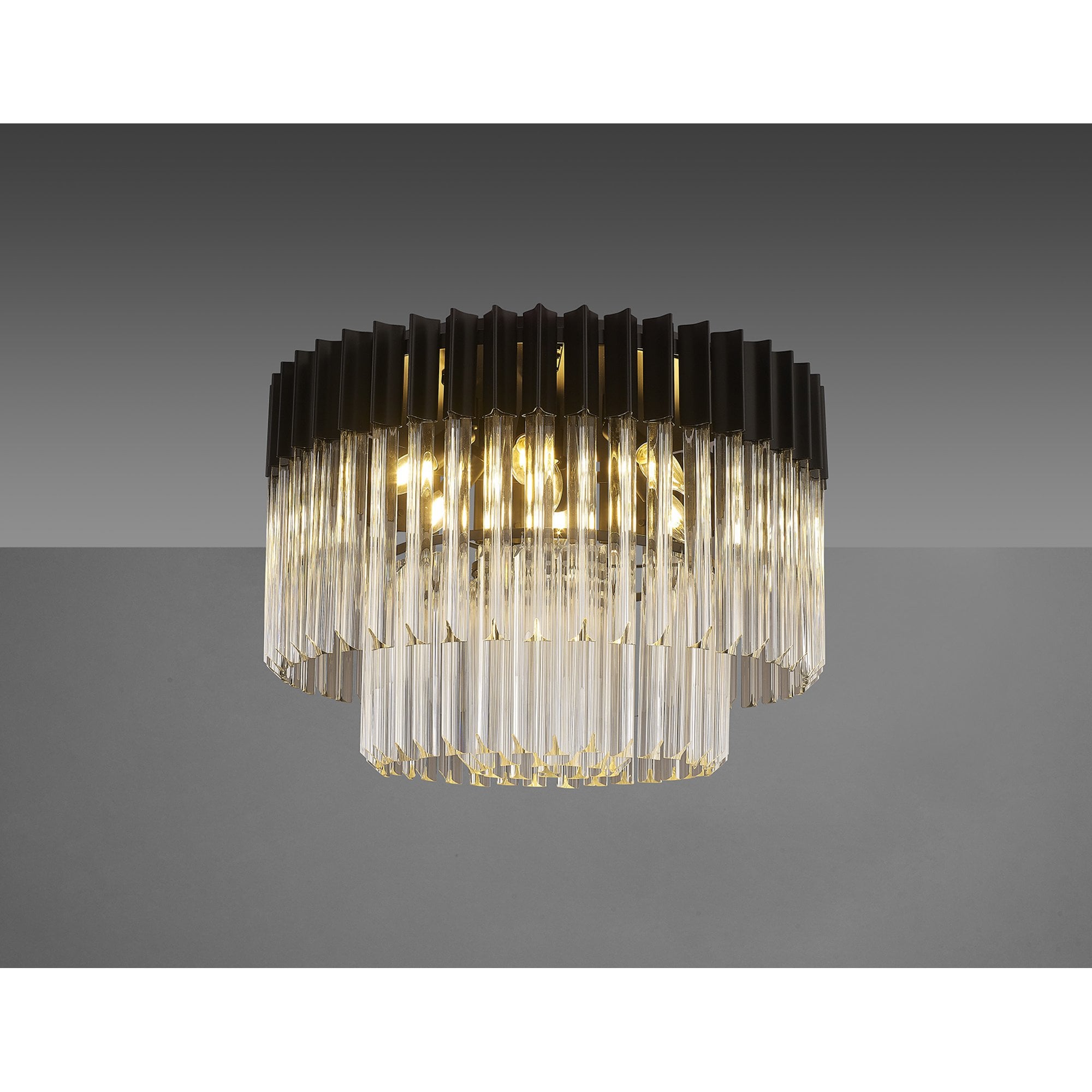 Fabula Cedar 7 Light Flush Light - Matt Black & Clear Sculpted Glass